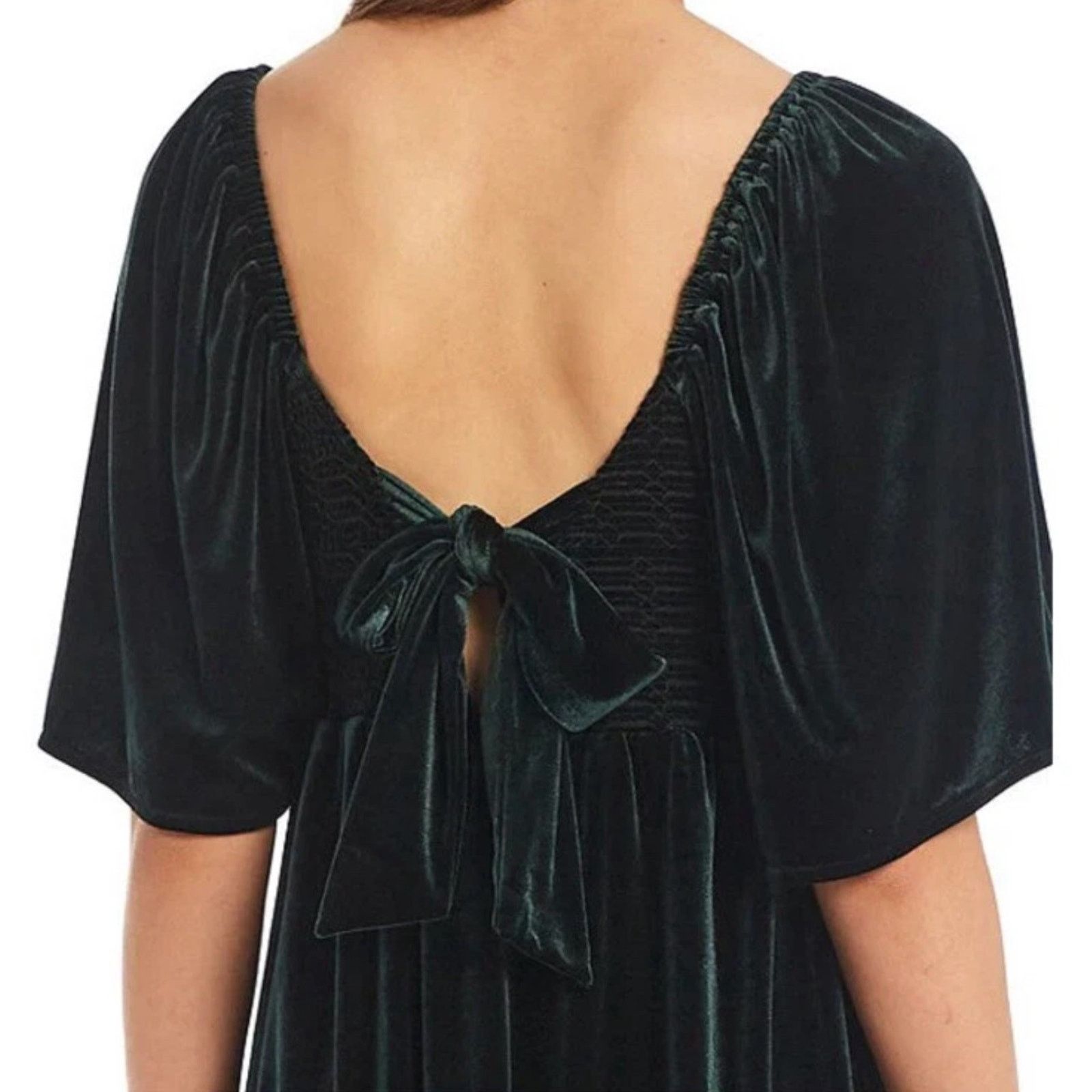 Other Chelsea & Violet Dress XL Green Velvet Puff Sleeve Smocked Size XL / US 12-14 / IT 48-50 - 3 Thumbnail