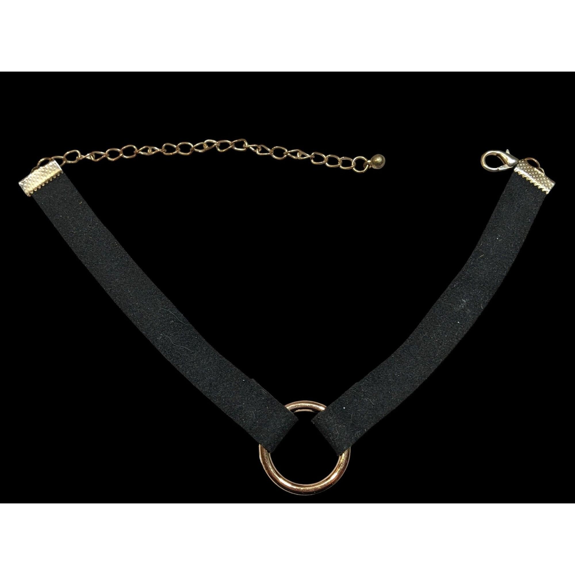 Other Gothic Faux Suede Gold Tone O Ring Choker Necklace Size ONE SIZE - 2 Thumbnail