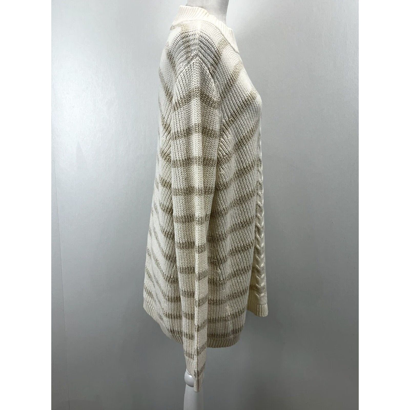Talbots NEW Talbots Plus Size 2X Knit Sweater Long Sleeve Ivory Gold Stripes Womens Coastal Size XXL / US 16-18 / IT 52-54 - 4 Thumbnail