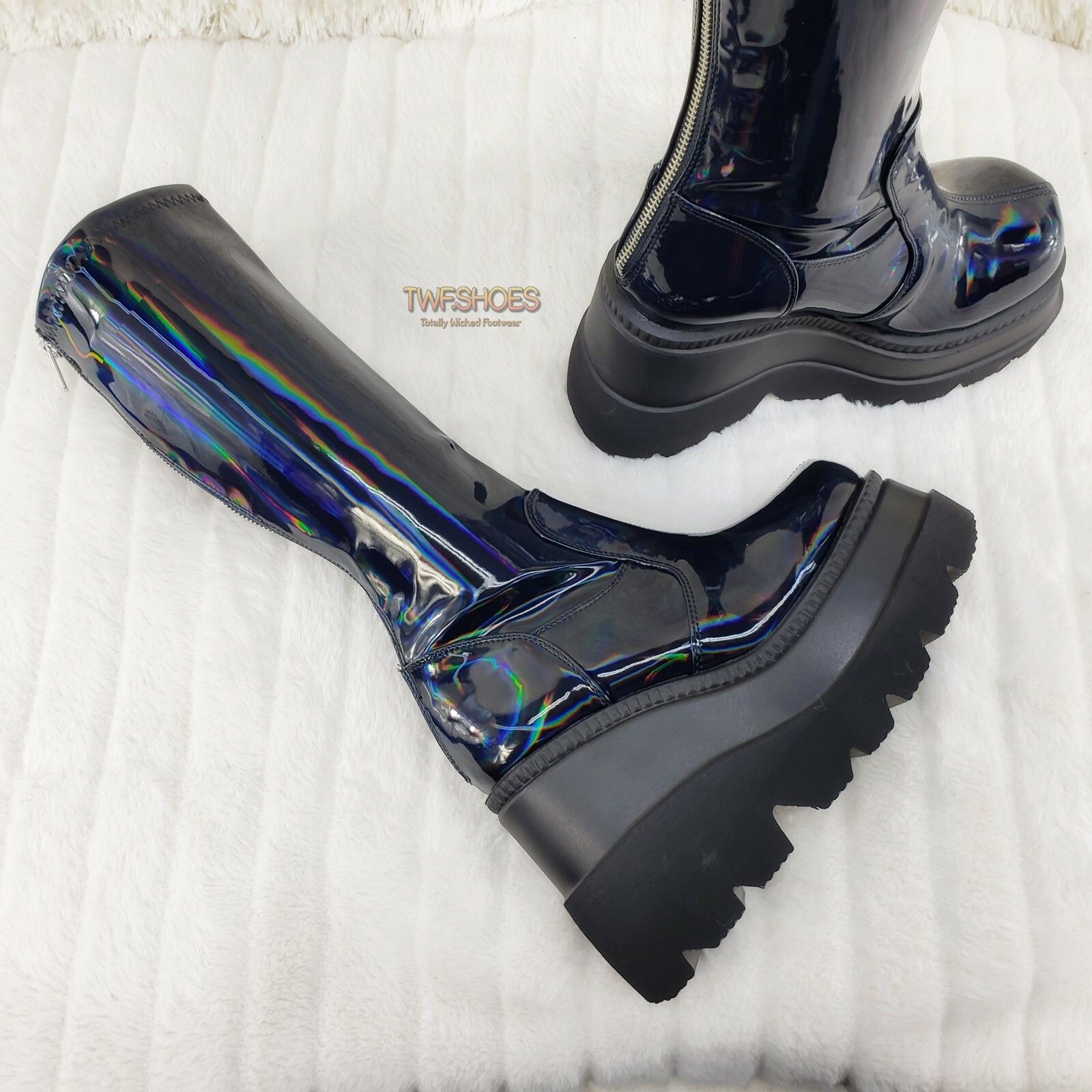Demonia Cult DEMONIA Shaker 65 Black Hologram Platform 4.5" Wedge Heel Kn Size US 11 / IT 41 - 3 Thumbnail