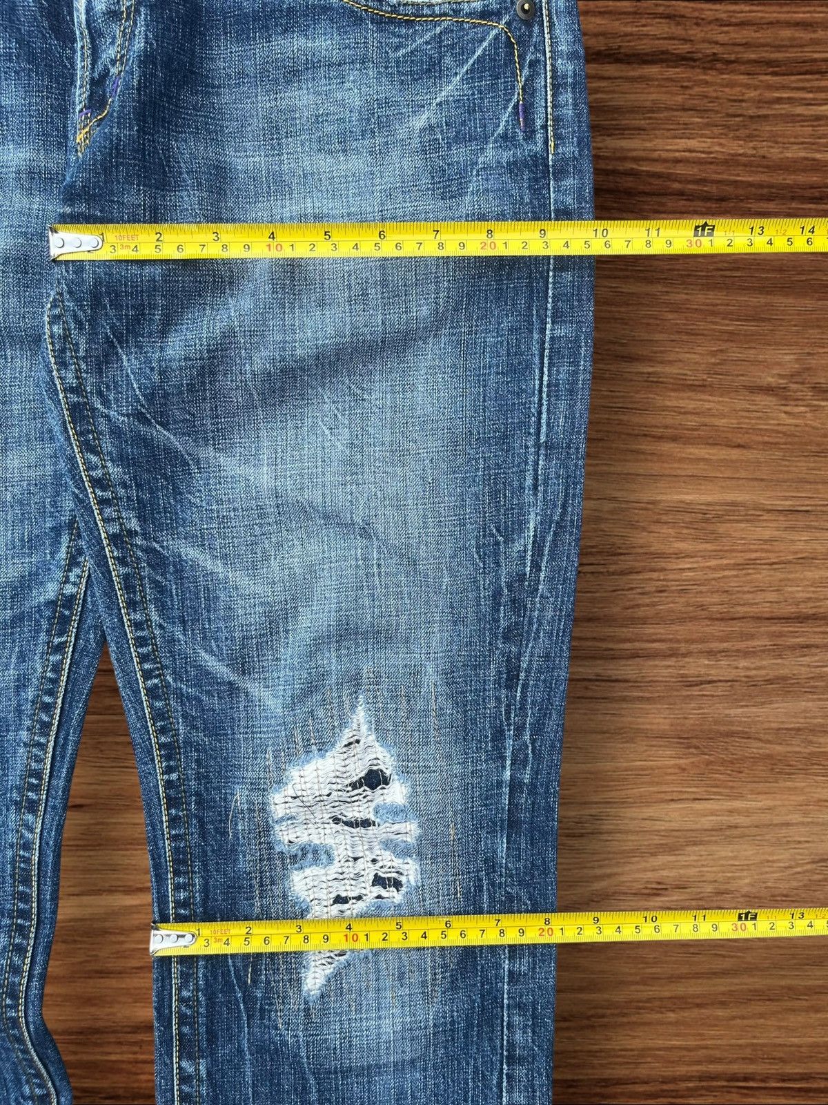 Japanese Brand Vintage Japanese Brand Blue Washed Buttonfly Distressed Jean Size US 31 - 20 Thumbnail