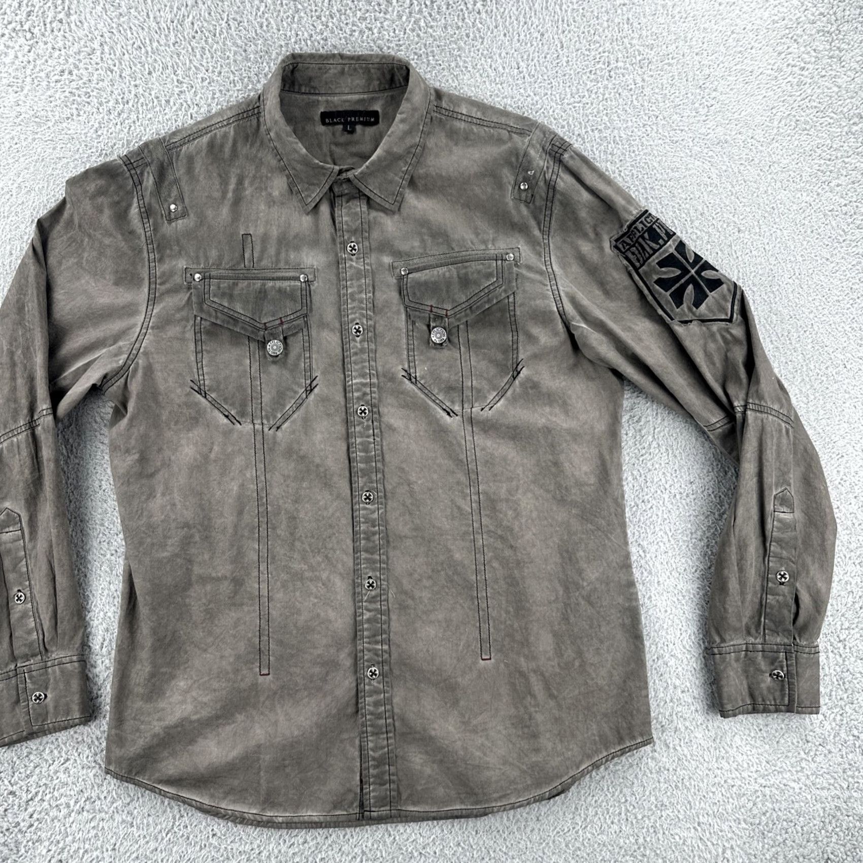 Affliction VINTAGE Affliction Gray Button-Up Shirt Mens Large Regular Fit Y2K Fashion EUC Size US L / EU 52-54 / 3 - 2 Thumbnail