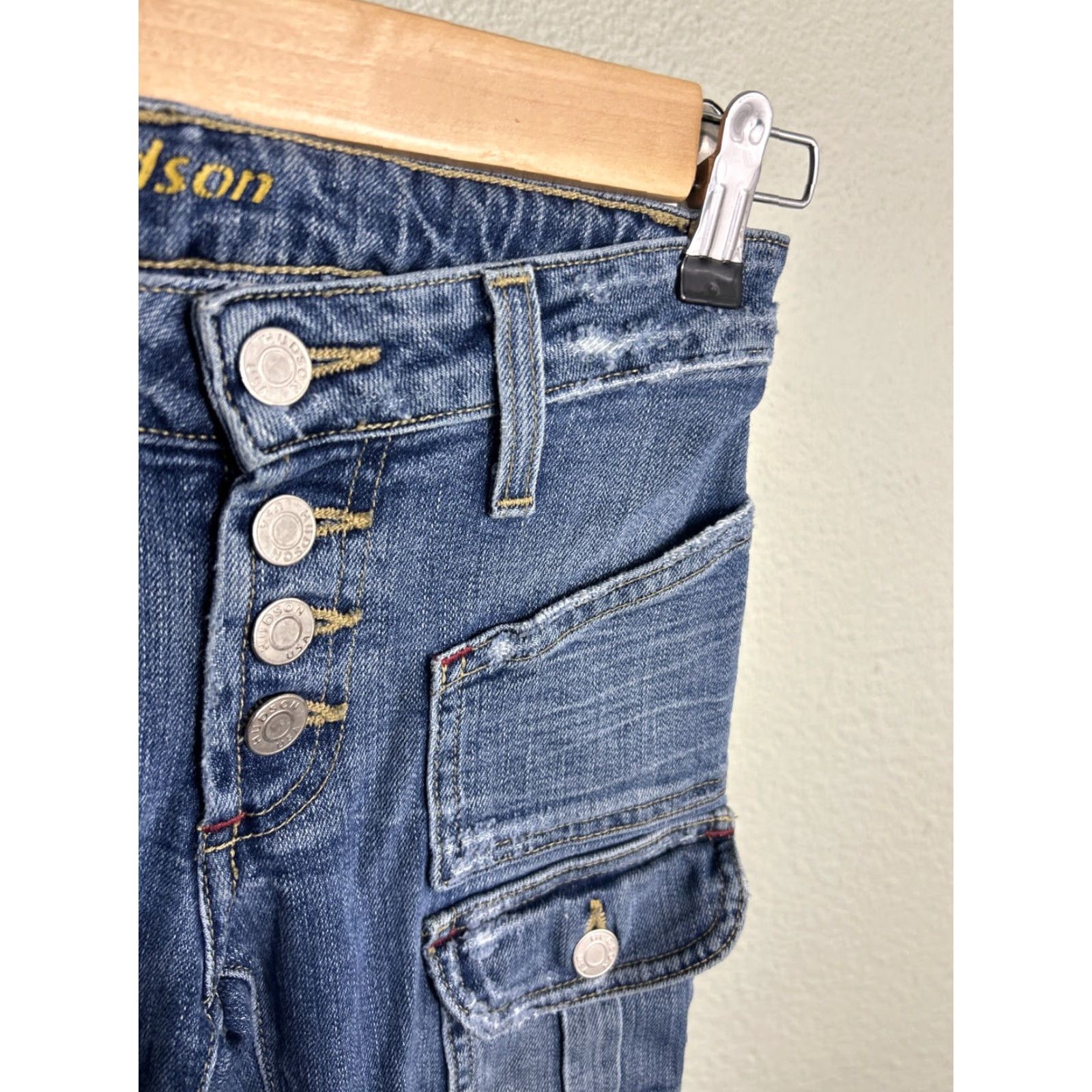 Hudson Hudson Jeans Women Flared Cargo Button Fly Medium Wash Blue 24x31 Size 42" / US 20 - 6 Thumbnail