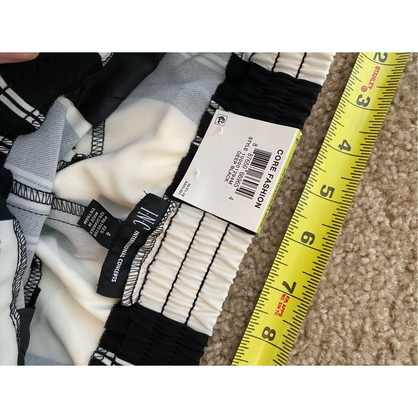 I.N.C INC NWT Black Striped Drawstring Black/White Wide Leg Pants, Size 27" / US 4 / IT 40 - 5 Thumbnail