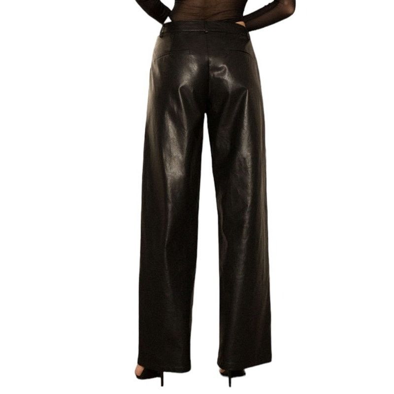 Other Large Black Faux Leather Straight Leg Casual Formal Pants Size 29" - 5 Thumbnail