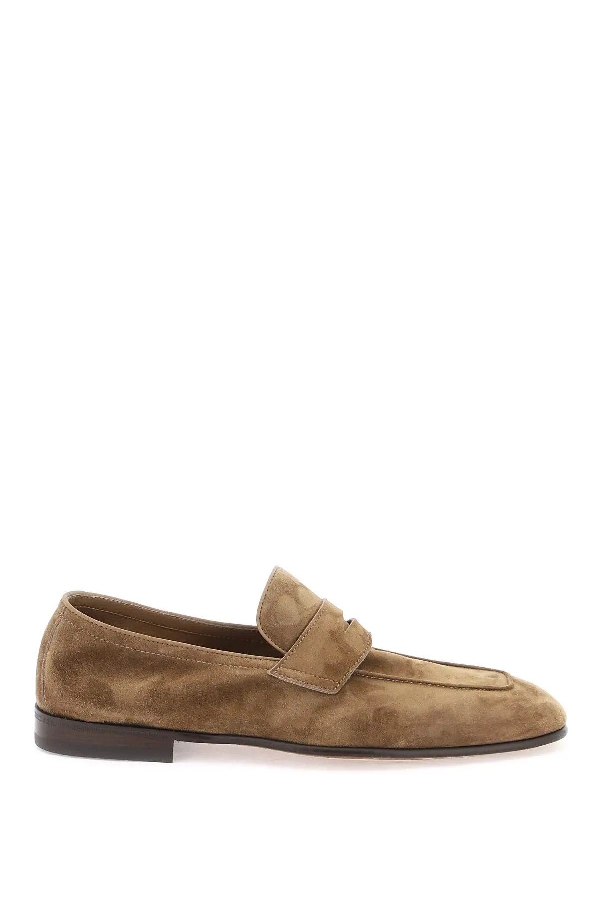 image of Brunello Cucinelli O1S22I1N0224 Suede Loafers In Brown, Men's (Size 11)