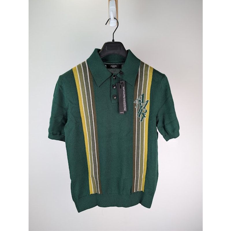 Amiri o1rshd1 Stack Stripe Short Sleeve Polo Shirt in Green Size US M / EU 48-50 / 2 - 8 Thumbnail
