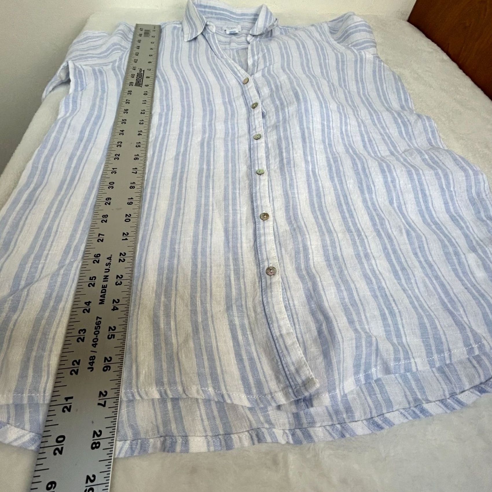 Vintage Sigrid Olsen Womens Blue White Striped 100% Linen Button-Up Shirt Medium Casual Size M / US 6-8 / IT 42-44 - 7 Thumbnail