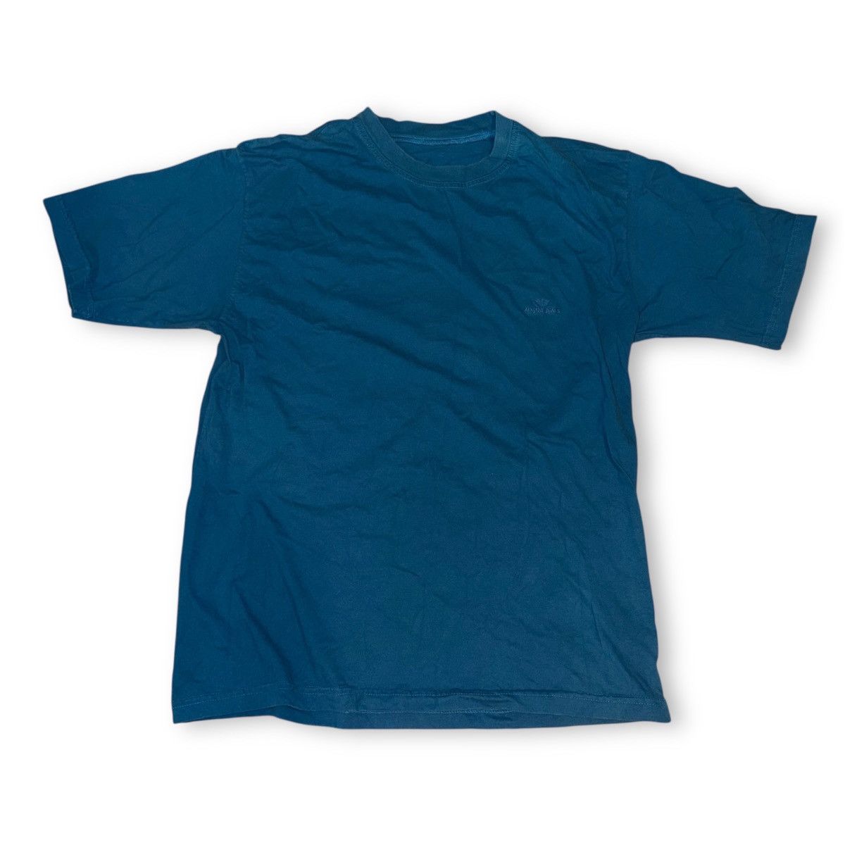 Armani Vintage 90s Armani Jeans Short Sleeve Tonal Shirt Blue Wash Size US L / EU 52-54 / 3 - 1 Thumbnail