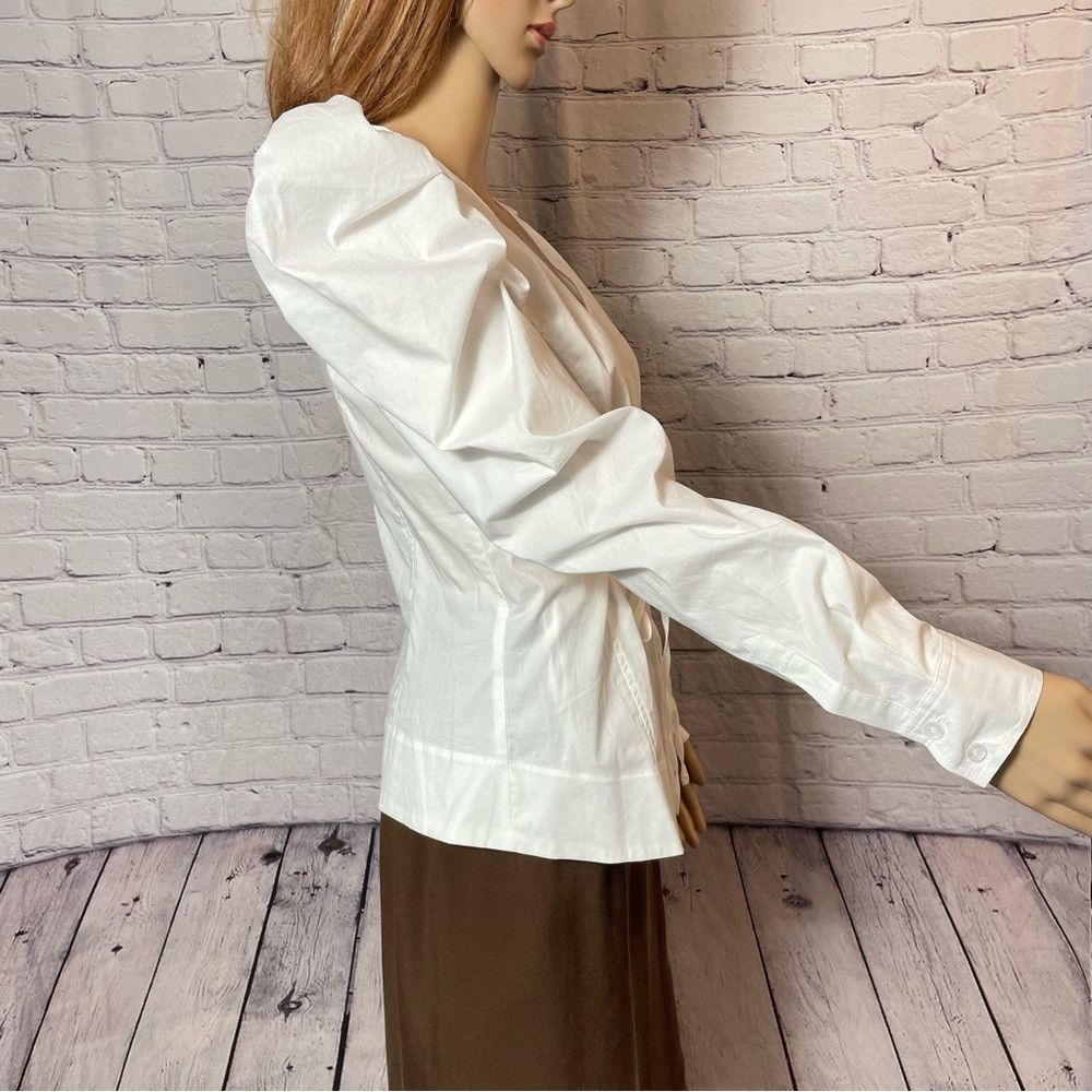 Jason Wu NWT New $165 Jason Wu White Long Puff Sleeve Wrap Blouse Si Size S / US 4 / IT 40 - 3 Thumbnail