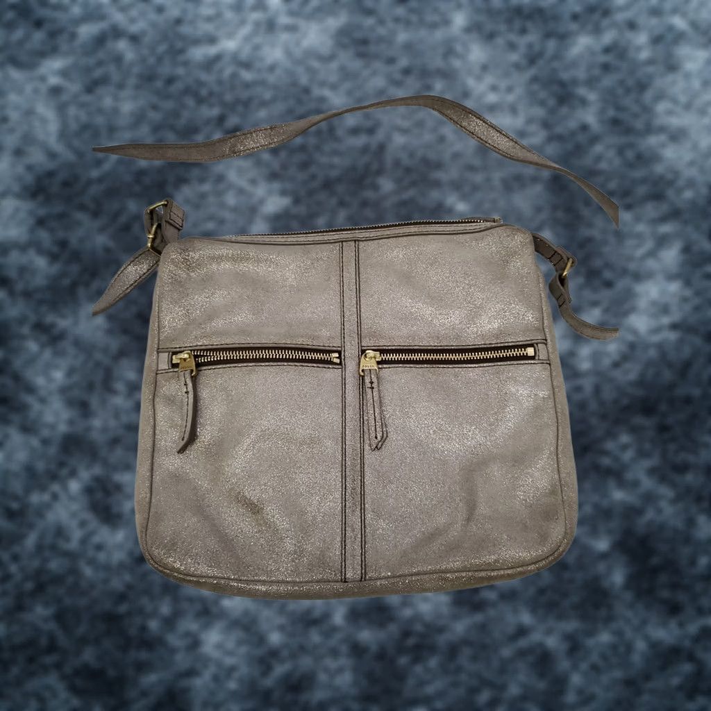 Fossil Fossil Handbag Purse Crossbody Messenger Gray Suede Leather Adjustable Strap Gold Hardware - Medium Women’s Size ONE SIZE - 1 Thumbnail