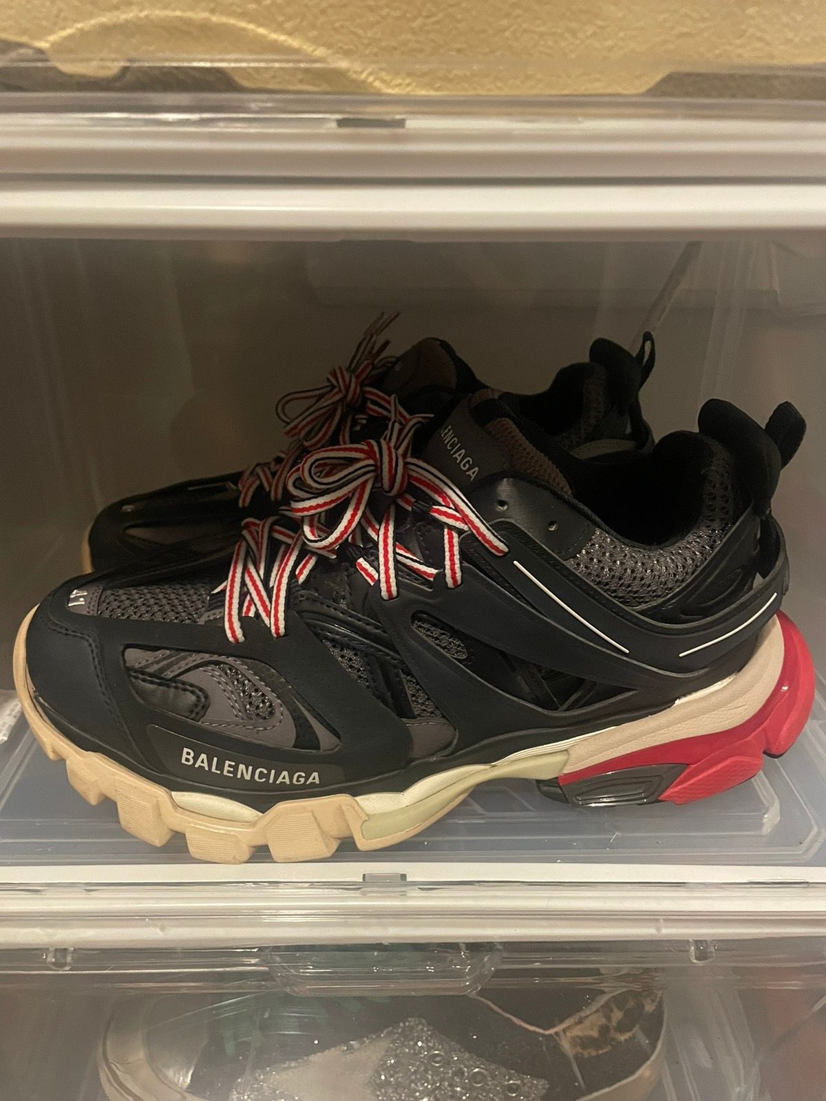 Pre-owned Balenciaga Track Sneakers In Black/red