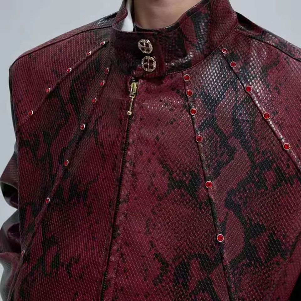 Leather Streetwear Python Texture PU Leather Loose Jacket Size US XL / EU 56 / 4 - 7 Thumbnail