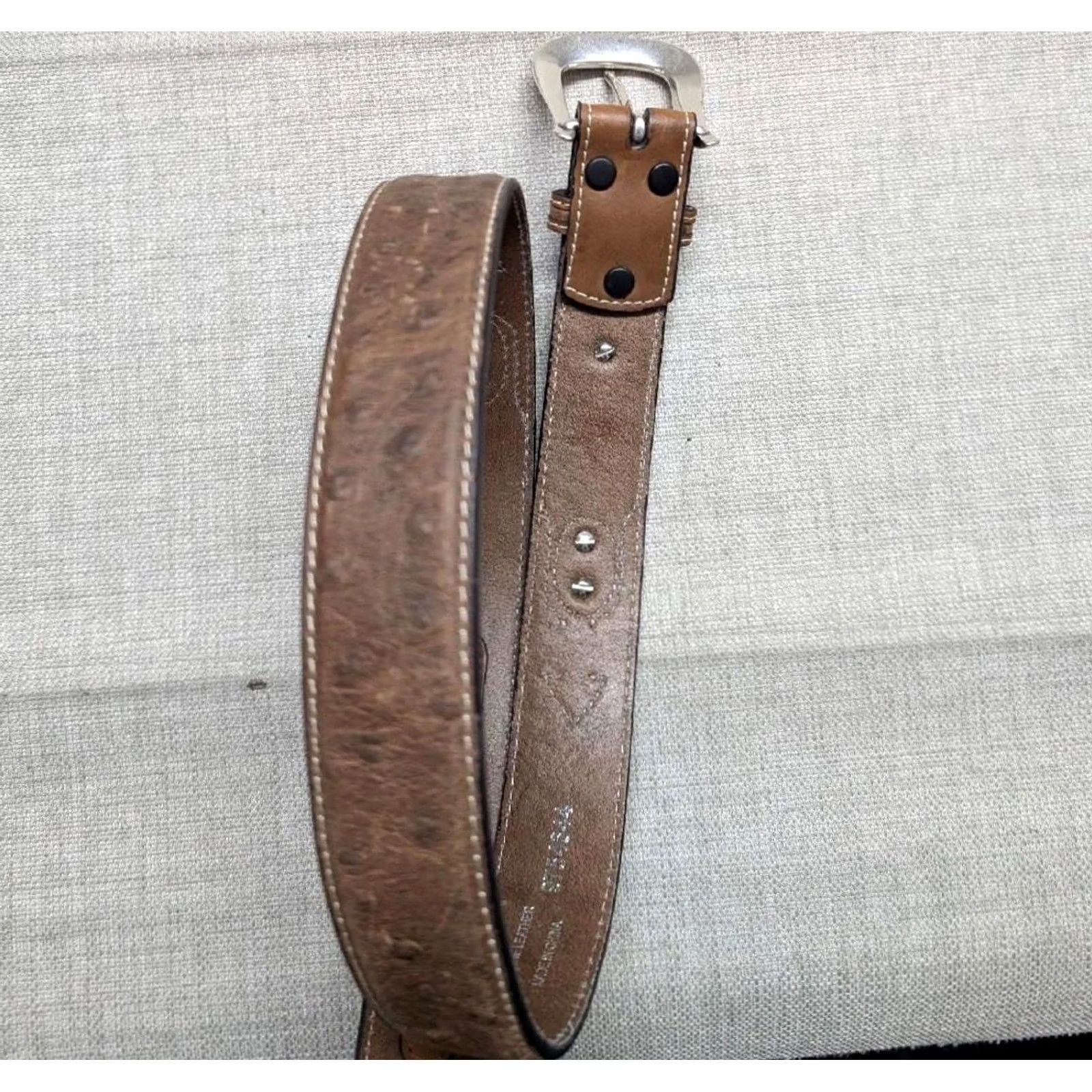 Vintage VINTAGE Cavender's Western Belt Ostrich Print Leather 32 Brown Concho Buckle Men Belt Size 32 - 6 Thumbnail