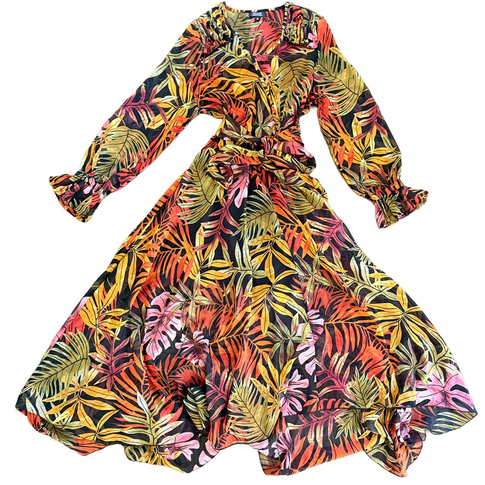 Other Sheer Tropical Leaf Print flutter Sleeve Wrap Maxi Dress Size S / US 4 / IT 40 - 1 Thumbnail