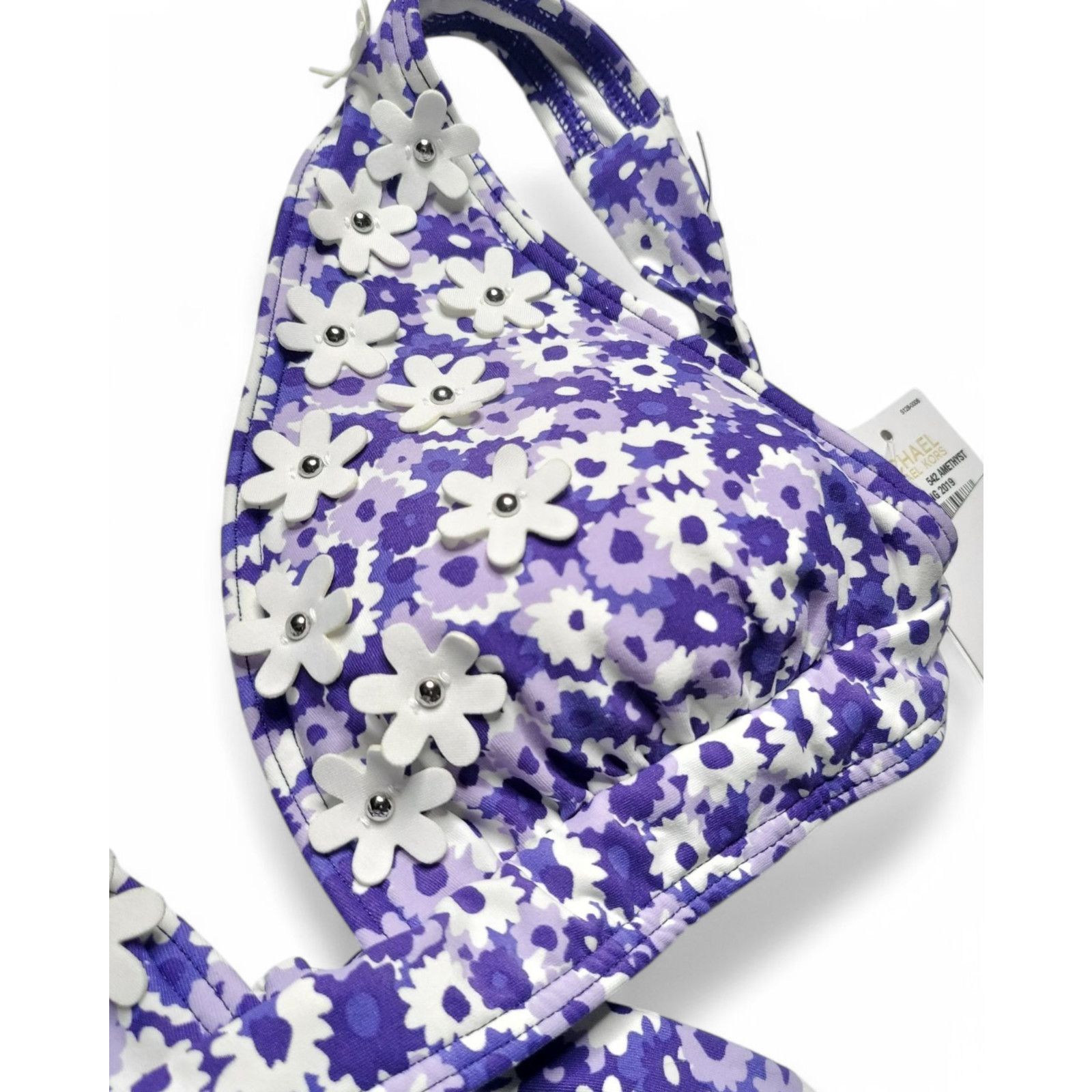 Michael Kors NWT MICHAEL KORS Floral Embellished Bikini Tie Top Womens SM Size ONE SIZE - 3 Thumbnail