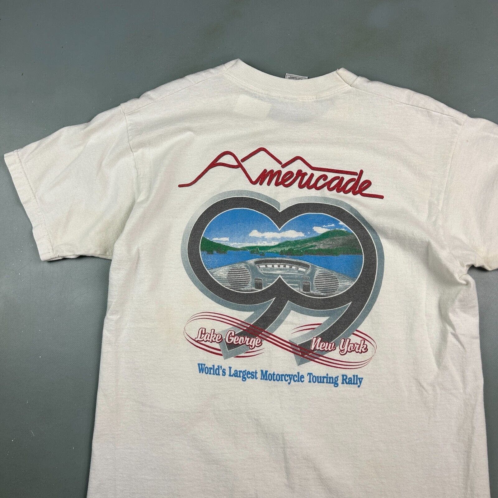 Fruit Of The Loom VINTAGE 1999 | Americade Motorcycle Rally Biker T-Shirt sz L Size US L / EU 52-54 / 3 - 2 Thumbnail