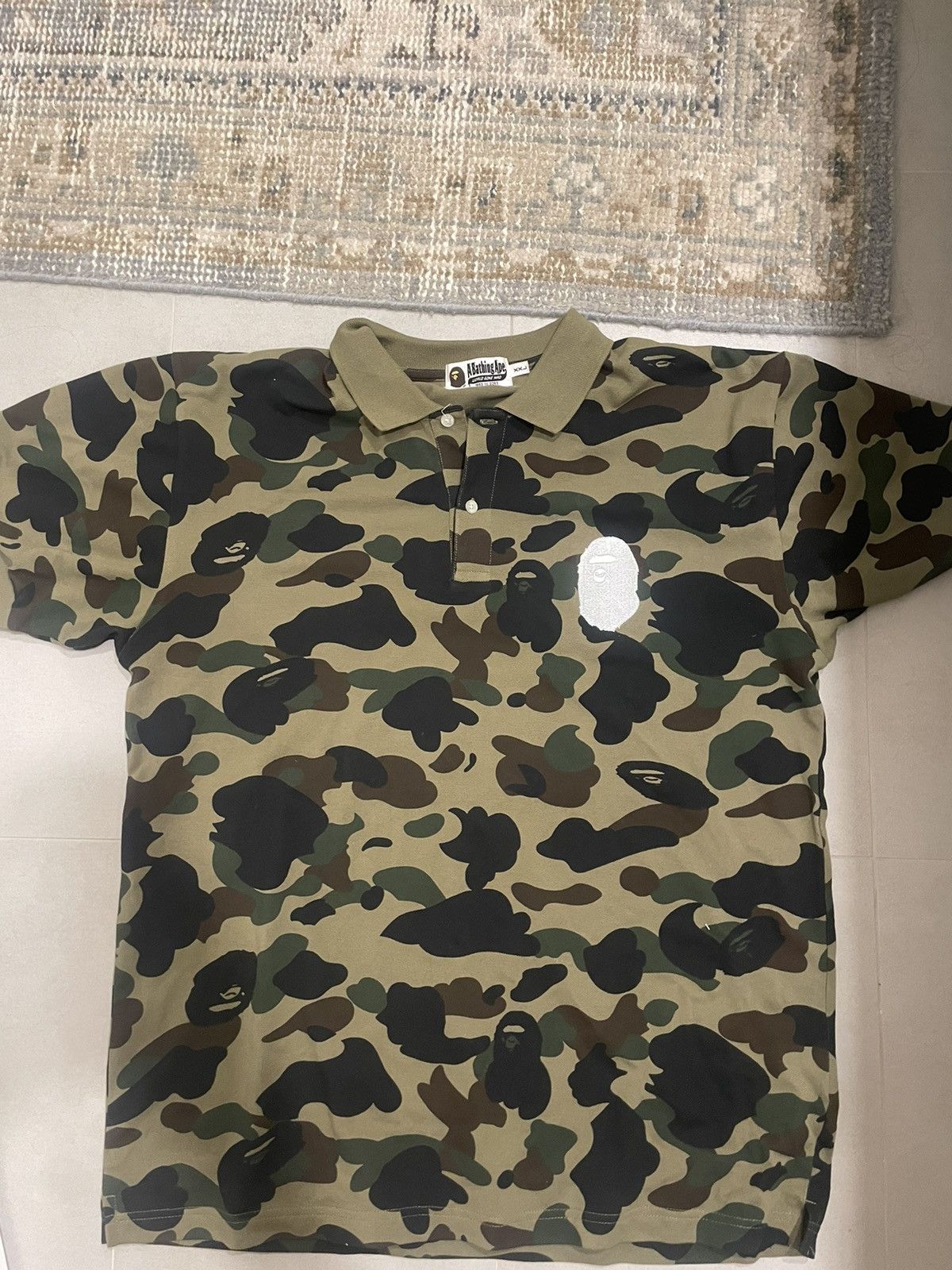 image of Bape 1St Camo Ape Head Polo in Green, Men's (Size 2XL)