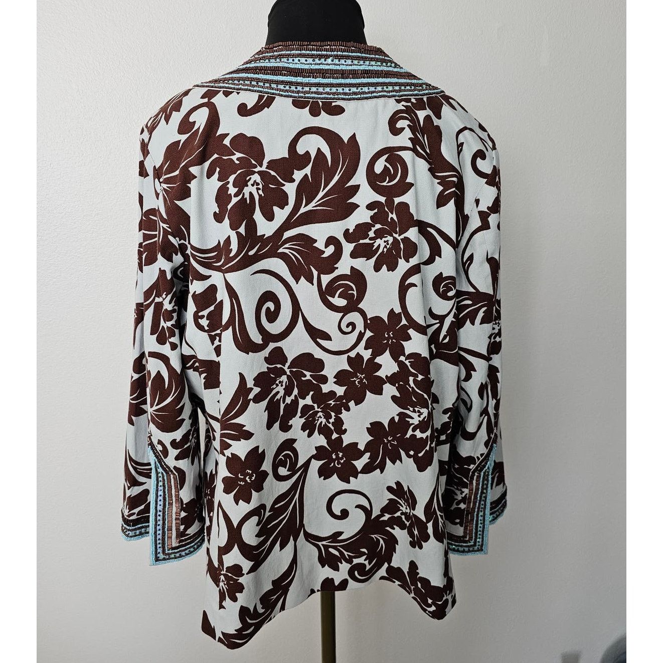 & Other Stories Victor Costa Occasion Blue/Brown Embellished Beaded Blazer L Size L / US 10 / IT 46 - 4 Thumbnail