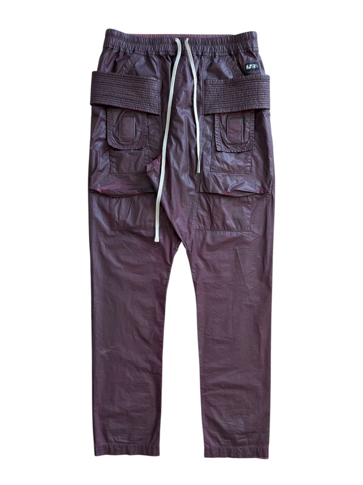 Rick Owens Drkshdw Rick Owens Dark Cherry Waxed DRKSHDW Creatch Cargo Pant FW21 Size US 34 / EU 50 - 1 Thumbnail