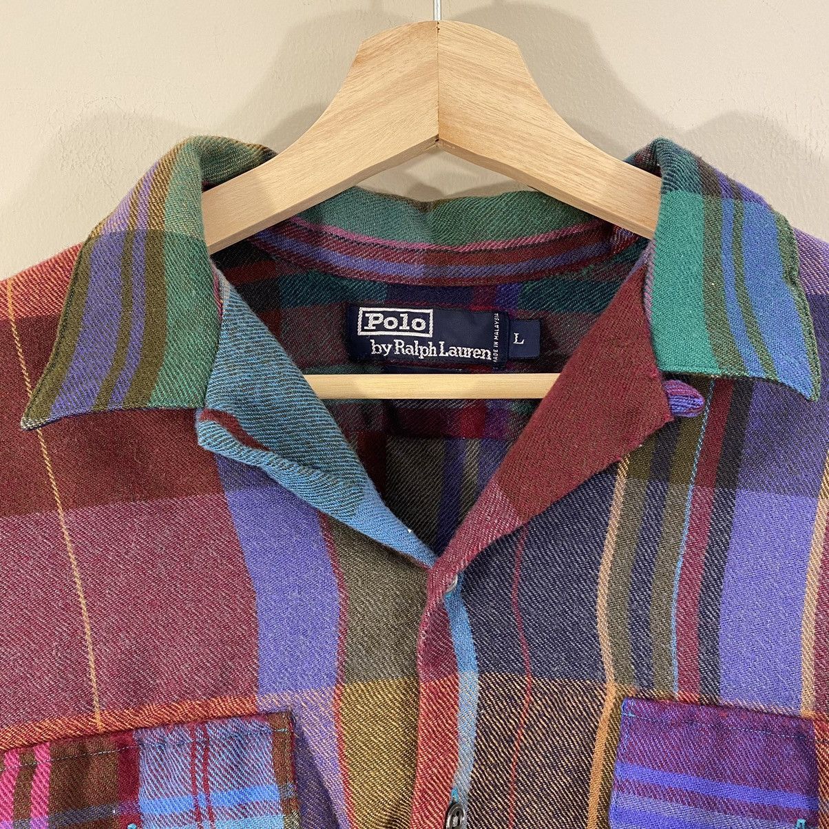 Polo Ralph Lauren × Vintage Vintage Polo Ralph Lauren Wool Flannel Shirt Loop Collar Size US L / EU 52-54 / 3 - 3 Thumbnail
