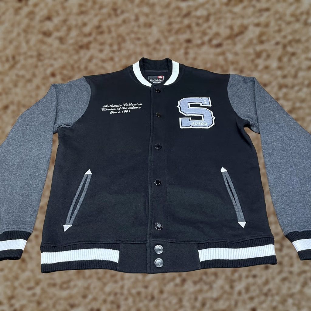 Southpole Southpole Jacket Mens XL Black Gray Varsity Letterman Snap Front Bomber S Patch Size US XL / EU 56 / 4 - 1 Thumbnail