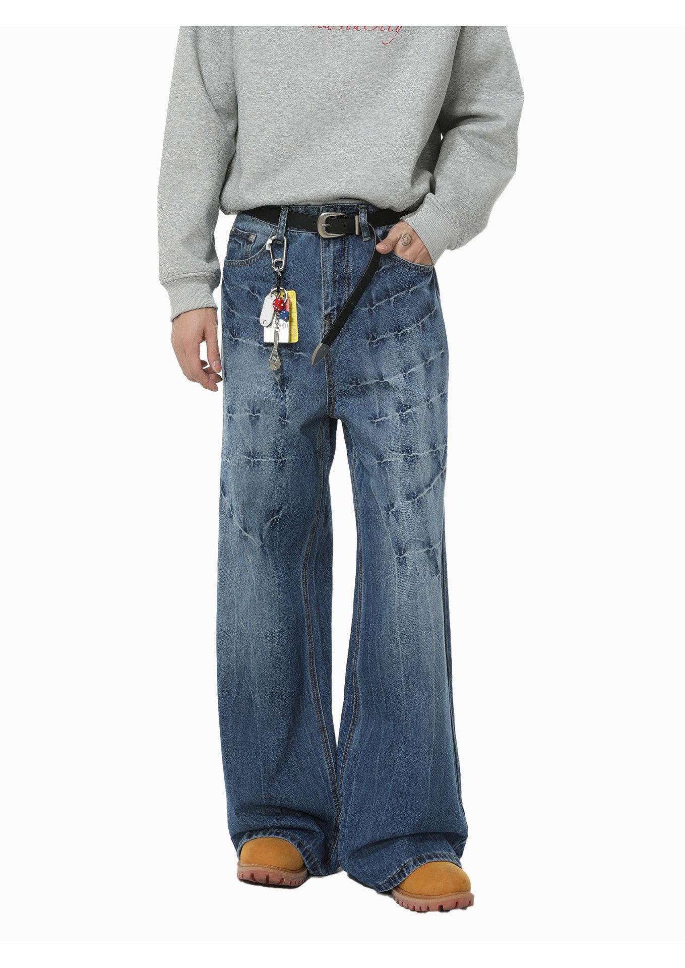 Vintage Lightning pattern fashionable wide-leg straight jeans Size US 32 / EU 48 - 1 Thumbnail