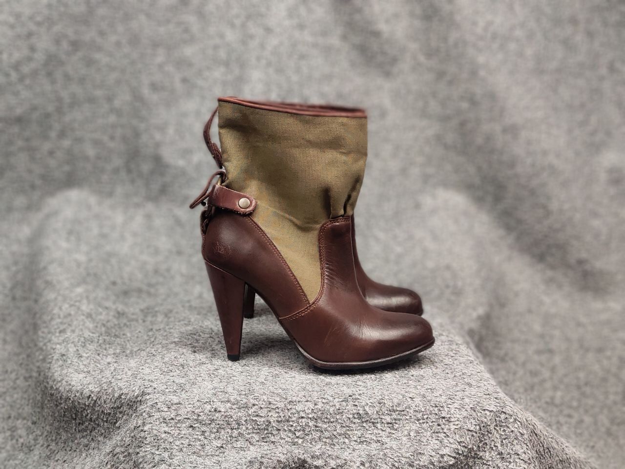 Diesel Black Gold Diesel Black Gold Military Green Leather canvas Heeled Boots Size US 8 / IT 38 - 3 Thumbnail