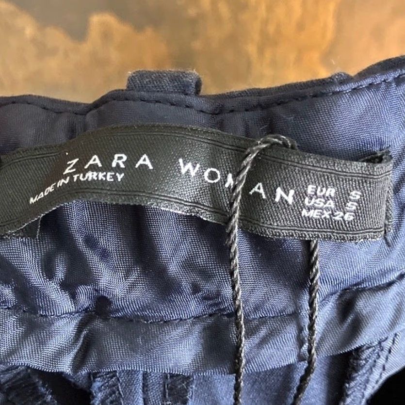 Zara Zara Womens Pants Navy Blue Mid Rise Chino Side Zip Ankle Workwear Small Size 30" / US 8 / IT 44 - 4 Thumbnail