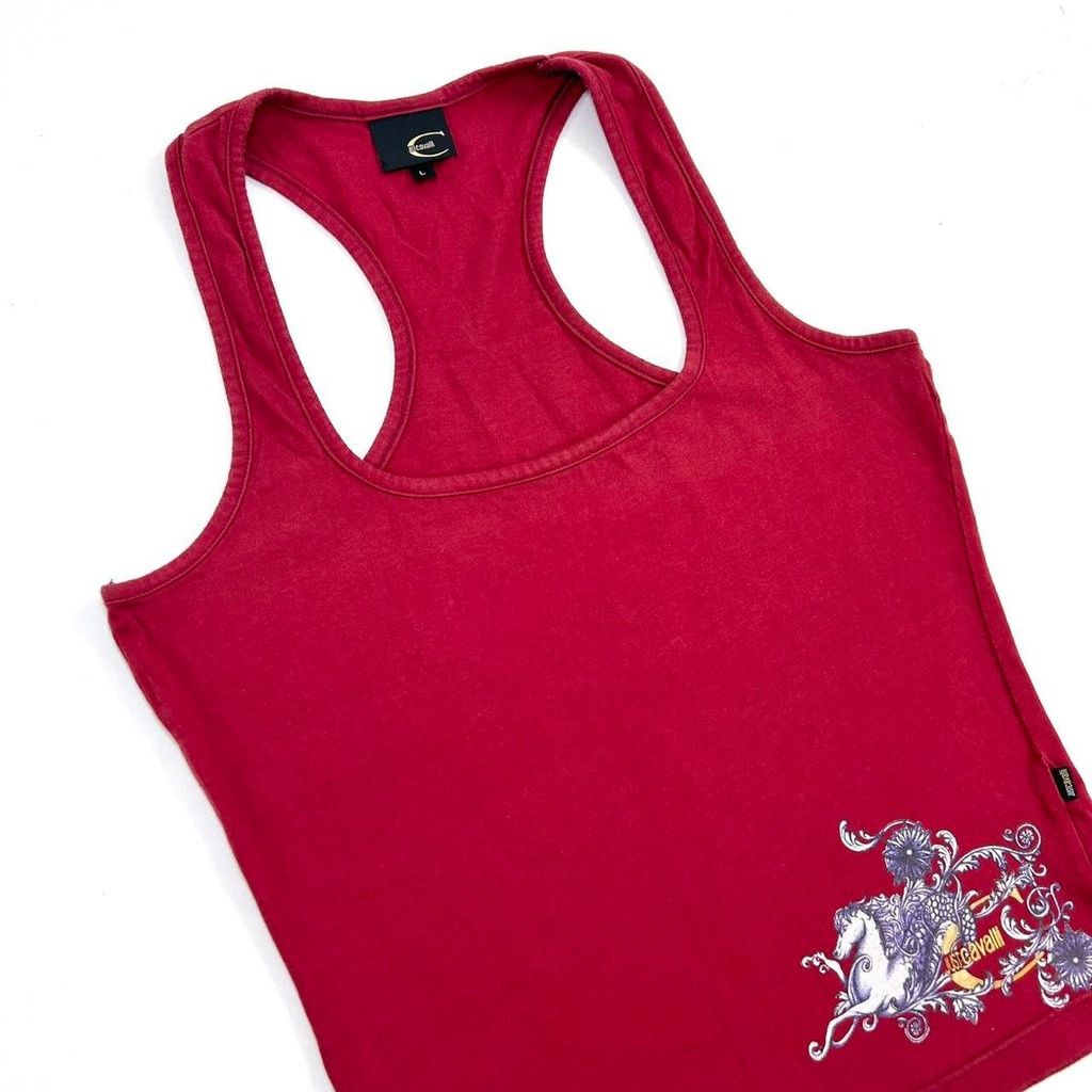 Just Cavalli y2k Cavalli red racerback tank top with horse print Size L / US 10 / IT 46 - 5 Thumbnail