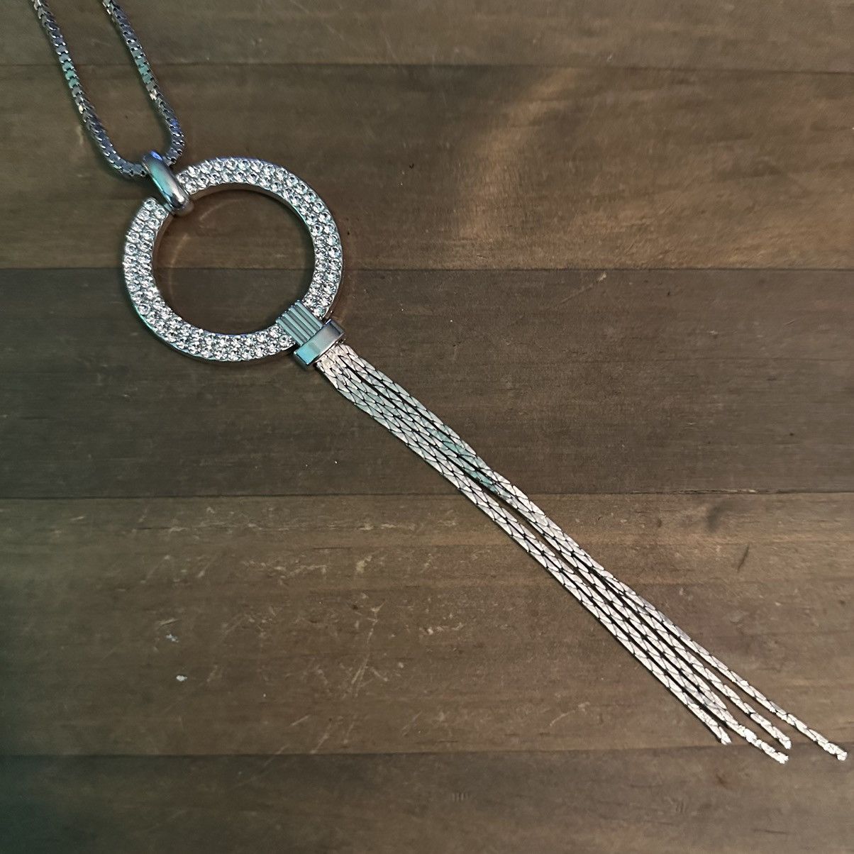 Other Silver tone rhinestone open circle tassel necklace Size ONE SIZE - 2 Thumbnail