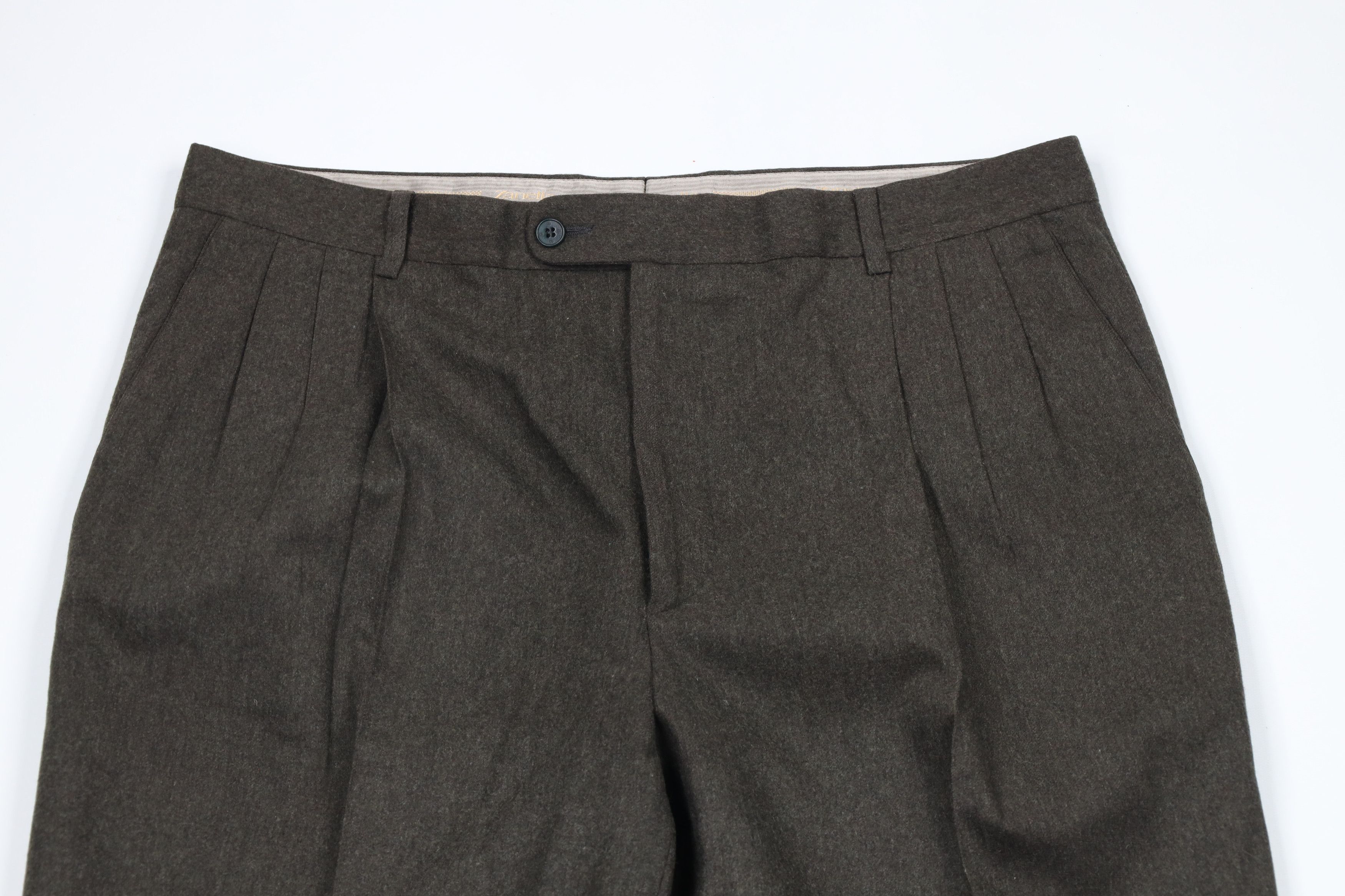 Vintage Vintage 90s Streetwear Wool Wide Leg Chino Pants Green Size US 38 / EU 54 - 2 Thumbnail