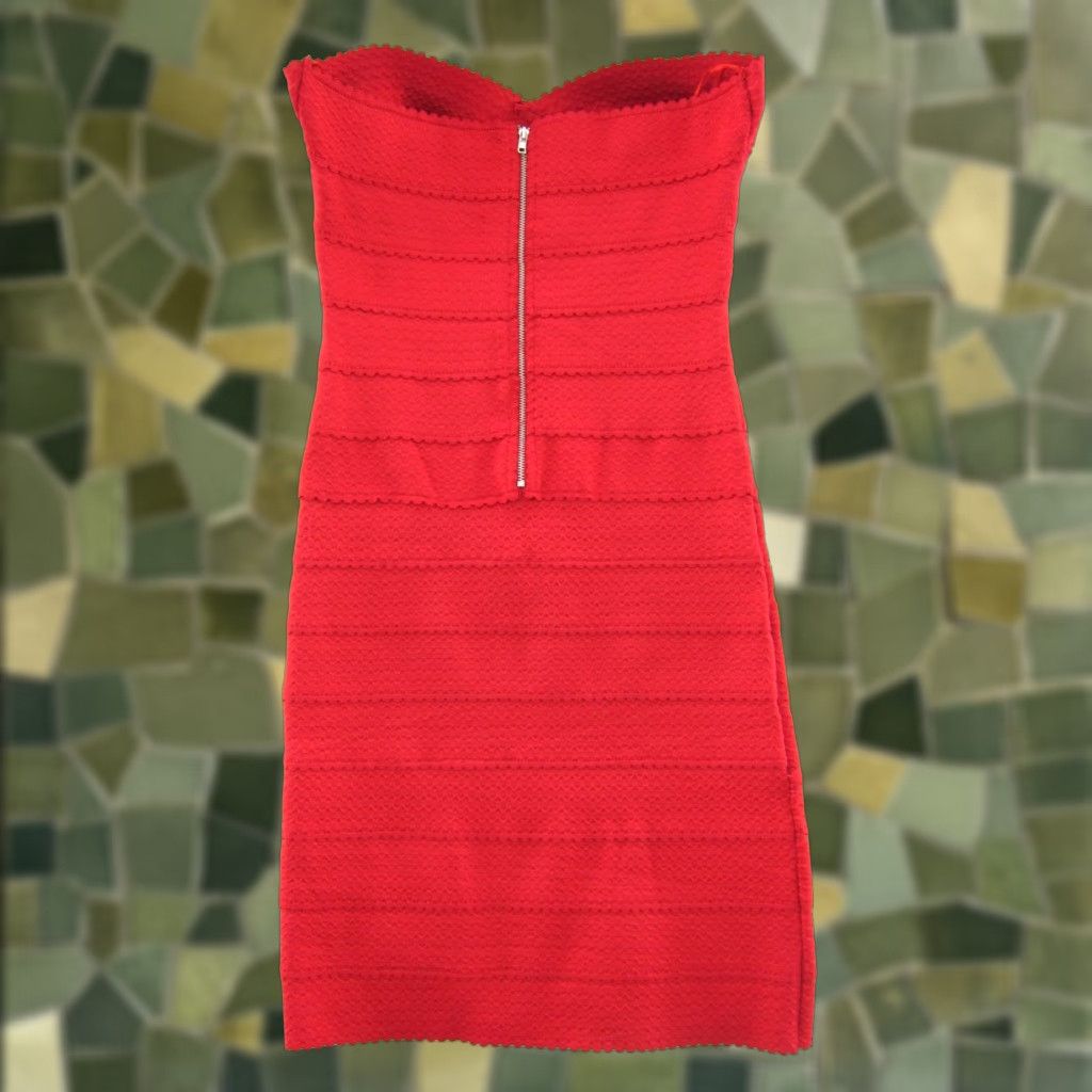 Vintage Teeze Me Red Stretch Layered Strapless Bodycon Prom Party Dress Women Small Size S / US 4 / IT 40 - 1 Thumbnail