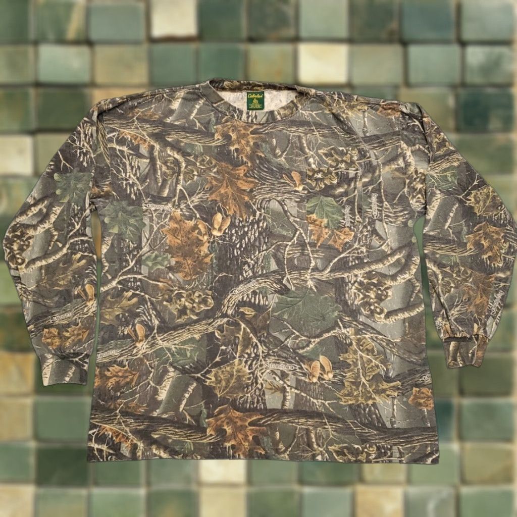 Vintage Vintage Cabelas Camouflage Shirt Mens XL Green Long Sleeve Camouflage Seclusion 3D Y2K Crew Neck Cotton Jersey Outdoor 2000s Mens Size US XL / EU 56 / 4 - 1 Thumbnail