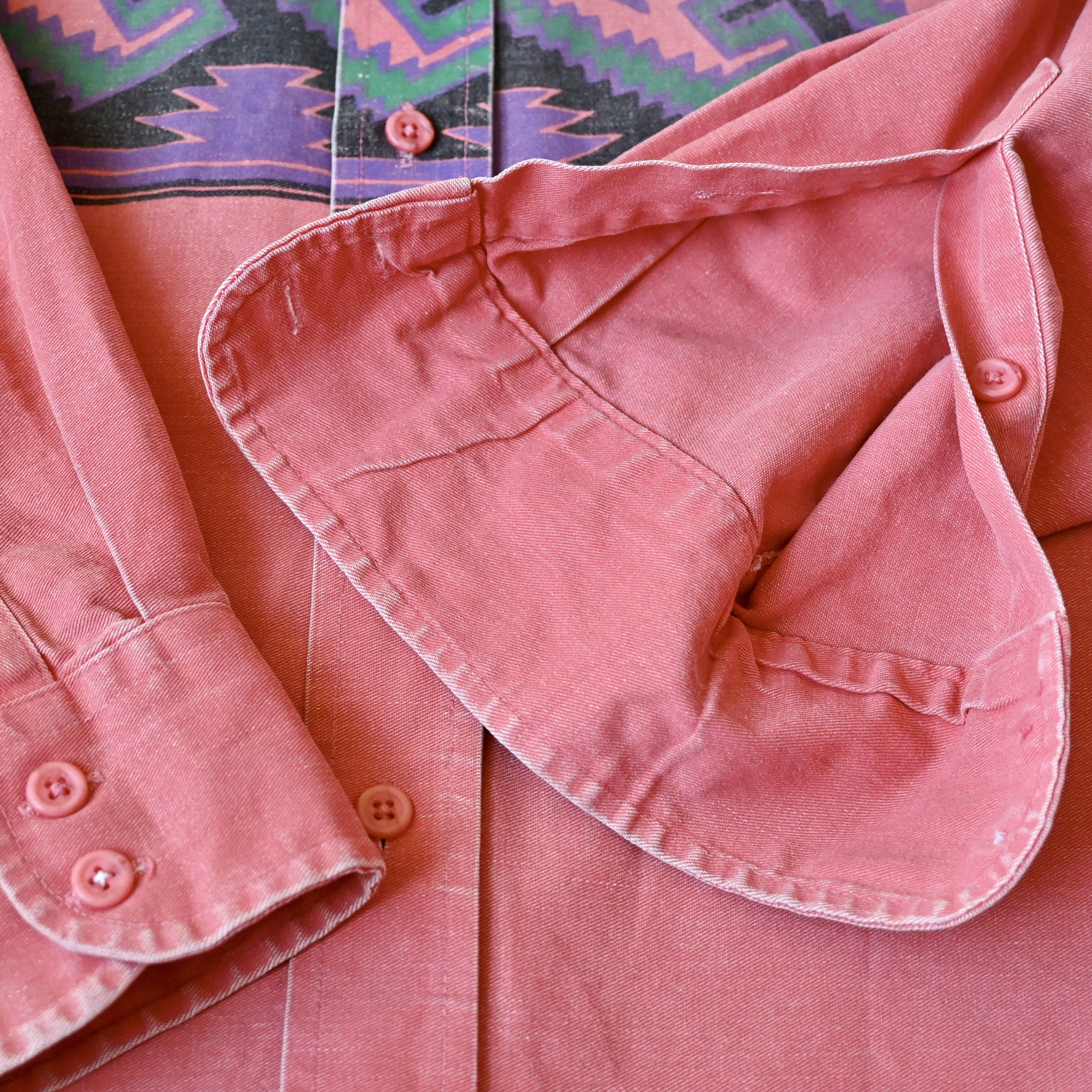 Vintage VTG Wrangler Brushpopper shirt Aztec Navajo peach pink 17.5 Size US XL / EU 56 / 4 - 10 Thumbnail