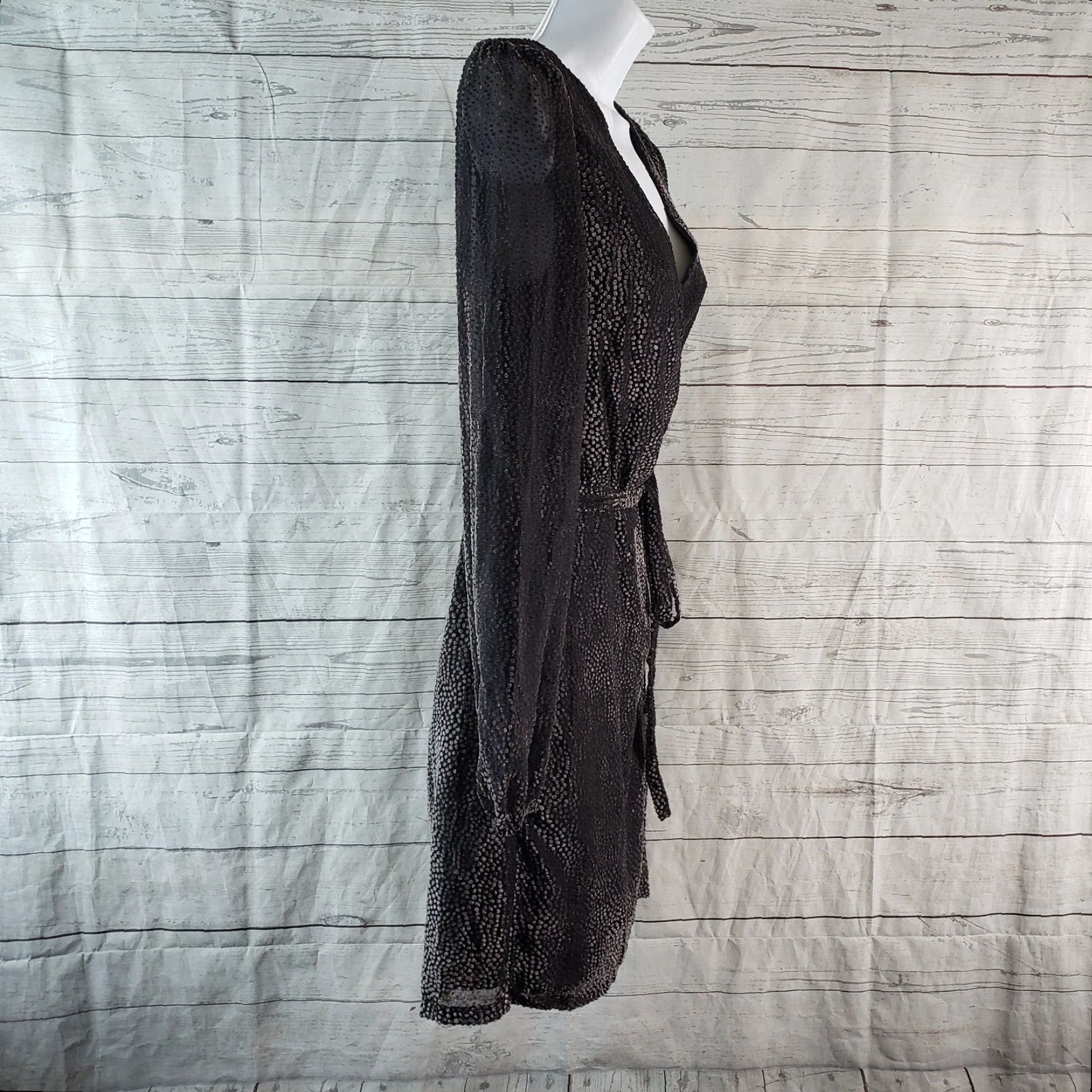 Vintage ModCloth Wrap Dress Gray Small Womens Long Sleeve V-Neck Shirt Dress Womens Small Gray wrap dress Viscose Blend 90s style Size S / US 4 / IT 40 - 3 Thumbnail