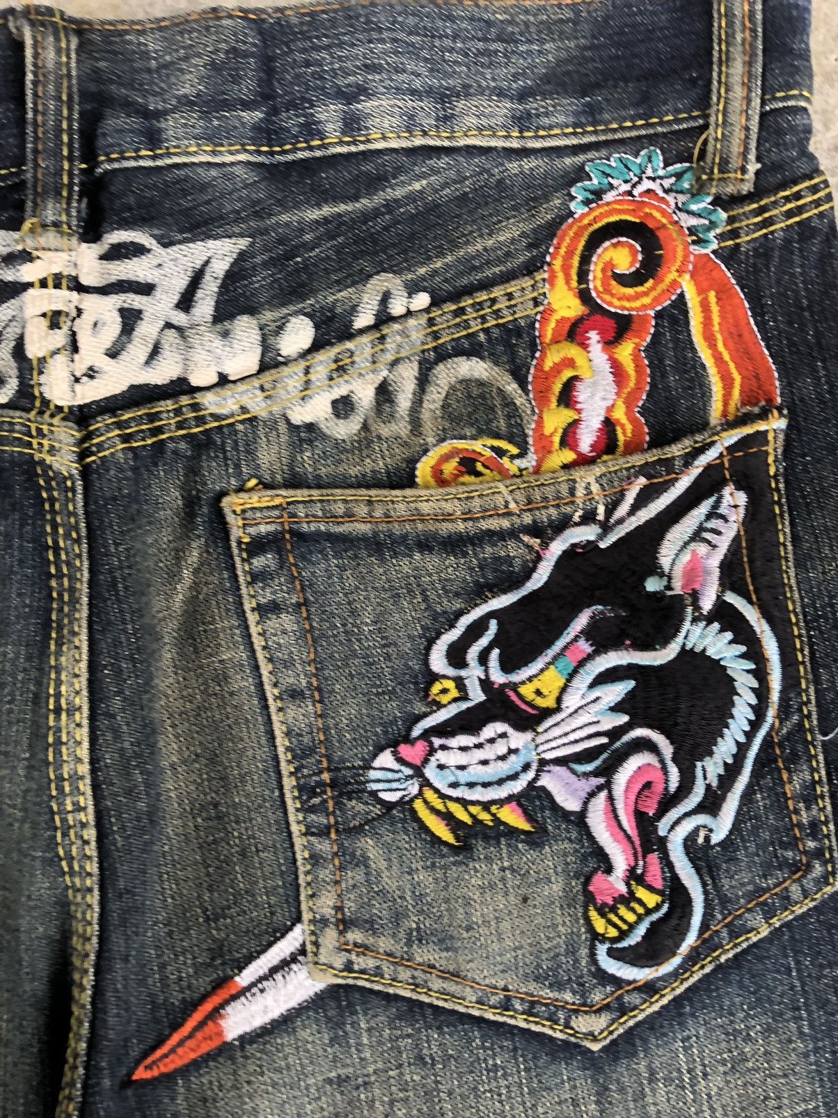Christian Audigier Ed Hardy Embroidered Jeans Distressed Jeans Size US 32 / EU 48 - 14 Thumbnail