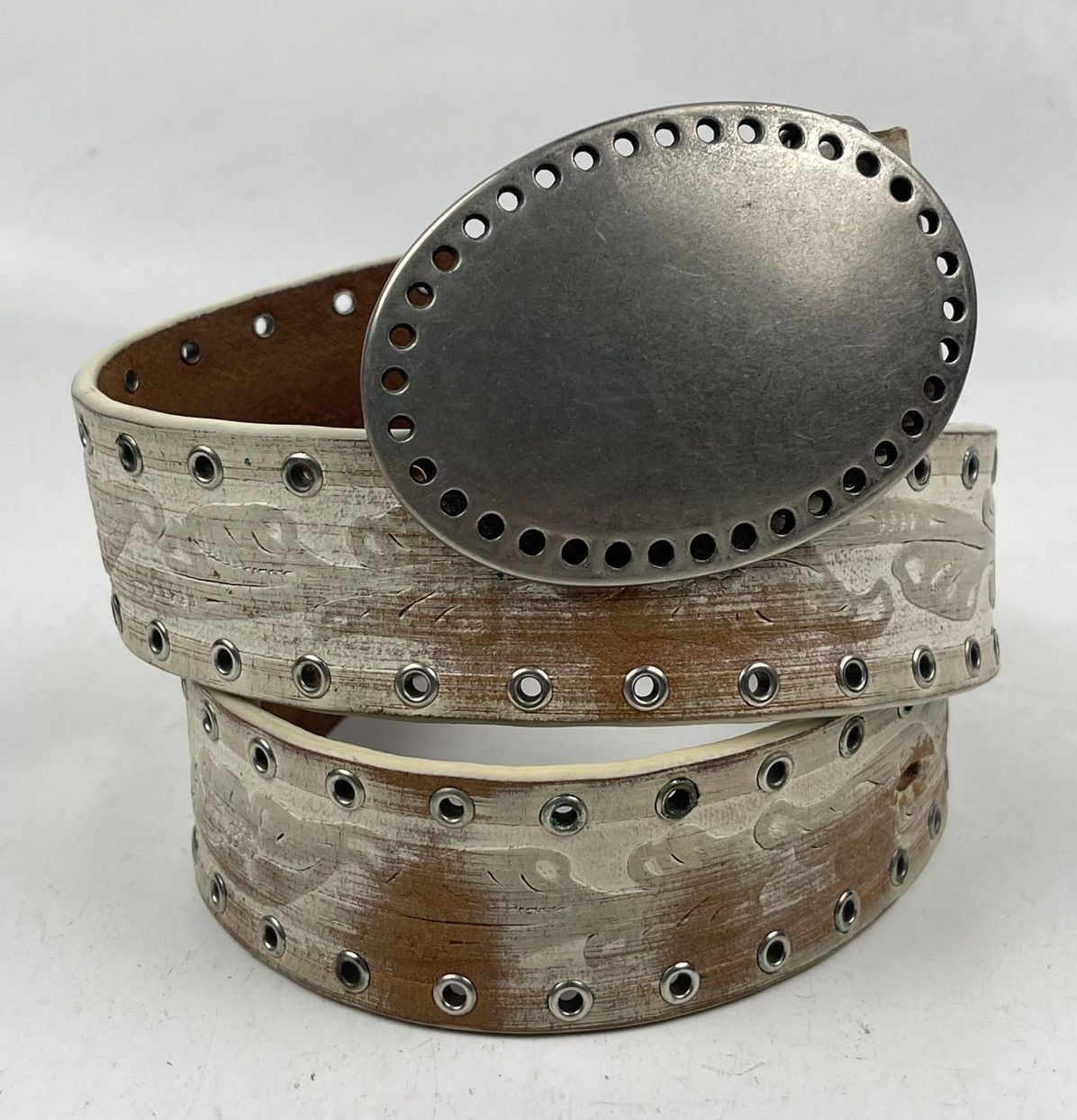 big buckle distressed studded leather belt tc43