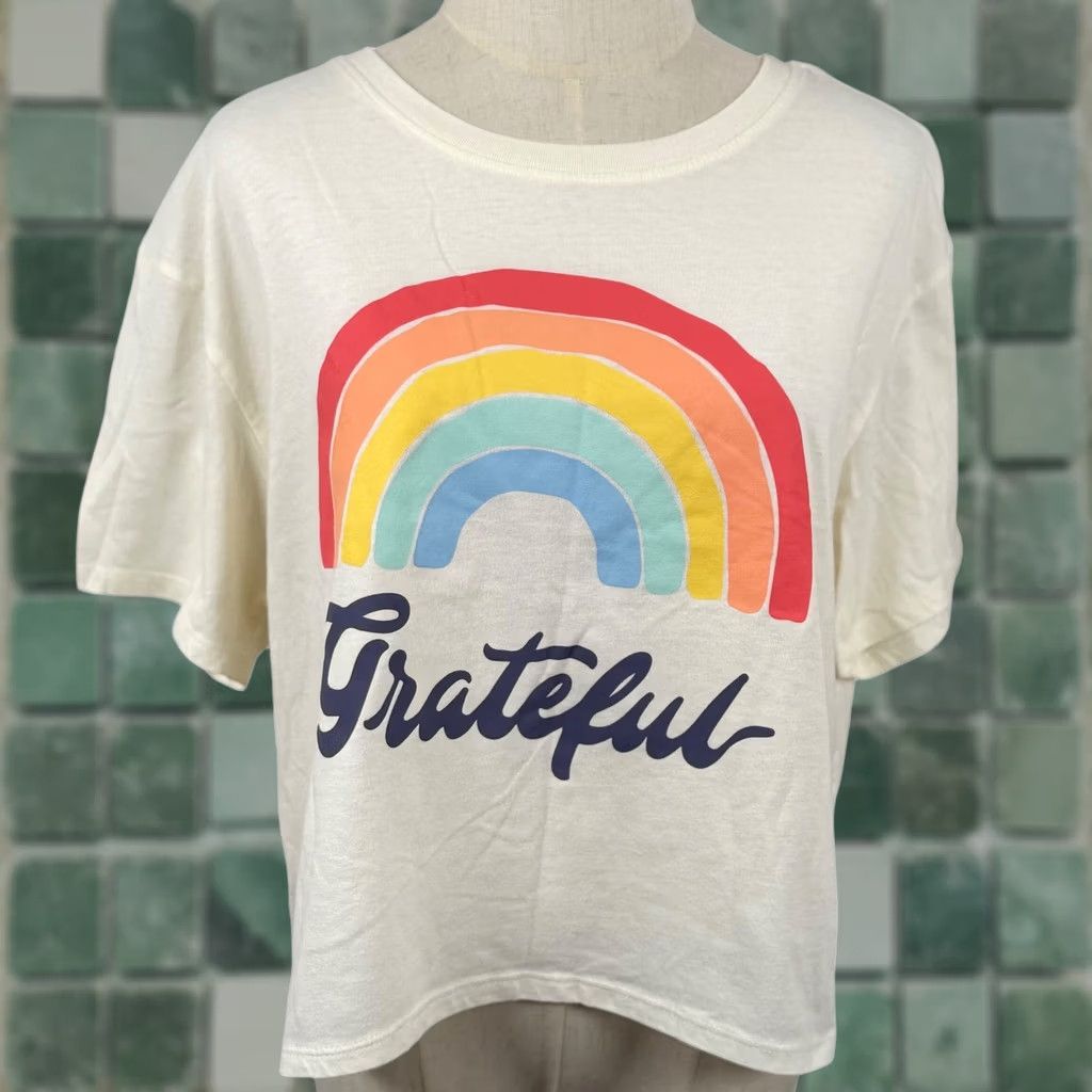 Rainbow Love Tribe T-Shirt XL Rainbow Grateful Graphic Cropped Boho Retro Hippie 70s Womens Size XL / US 12-14 / IT 48-50 - 1 Thumbnail