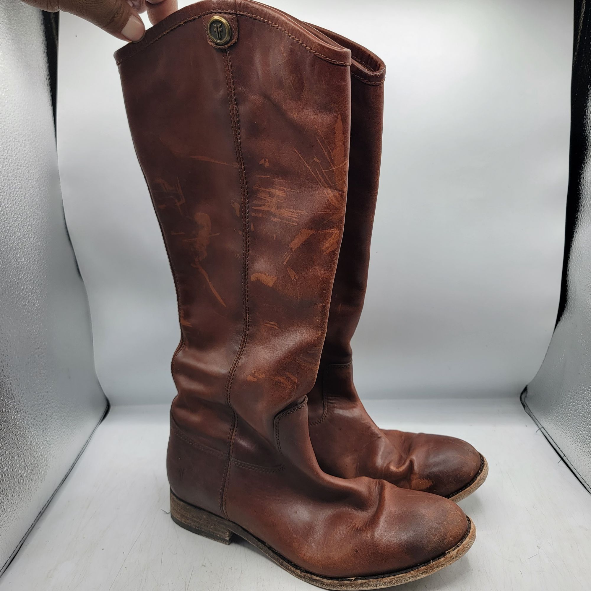 Frye Melissa Button 2 Womens 7.5 B Brown Leather Riding Boot