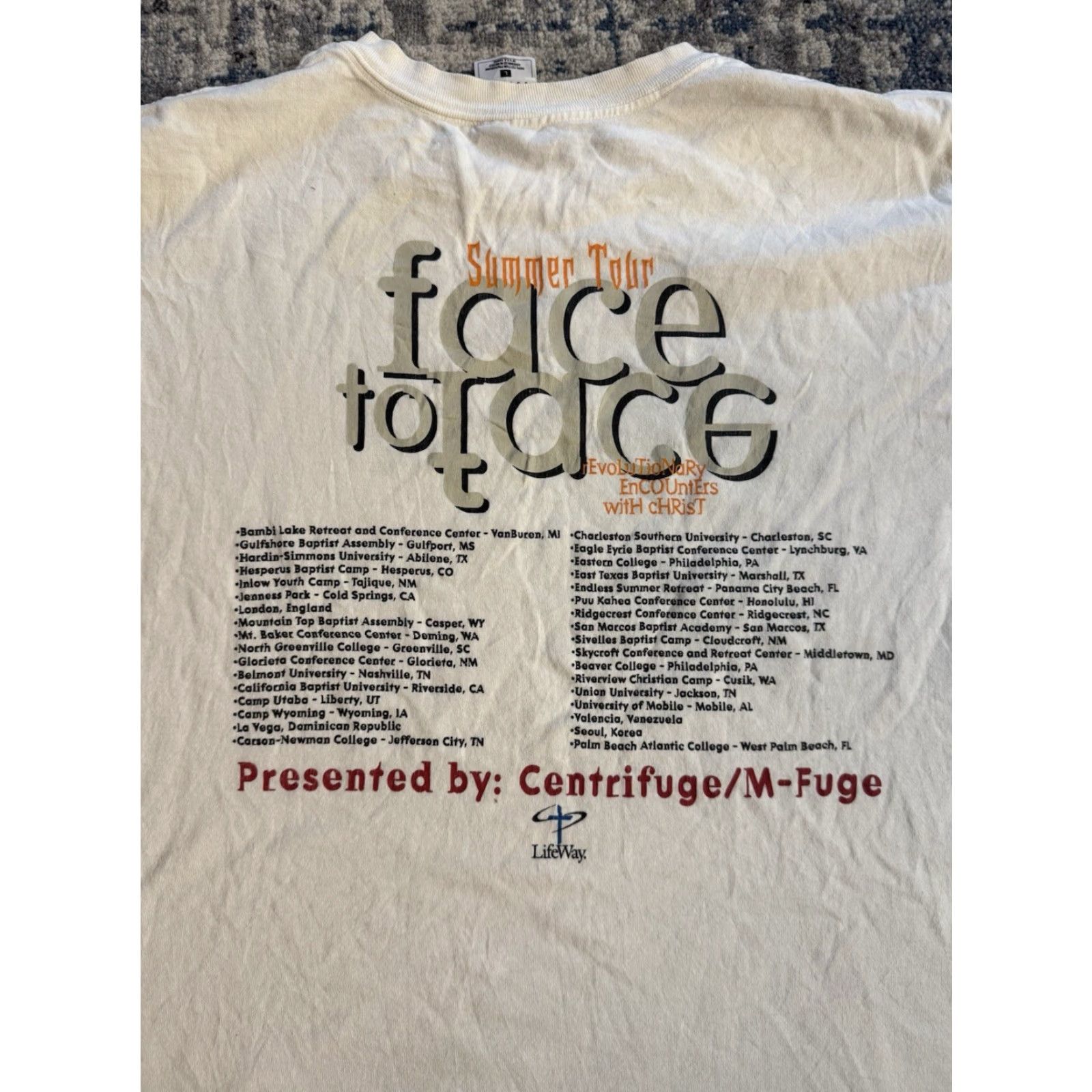 Fruit Of The Loom VINTAGE Lifeway FUGE Cams Face To Face With Christ Tour T Shirt L Jesus Tee Mens 90s Band Punk Rock White Cotton Short Sleeve Crew Neck Graphic Print Size US L / EU 52-54 / 3 - 7 Thumbnail