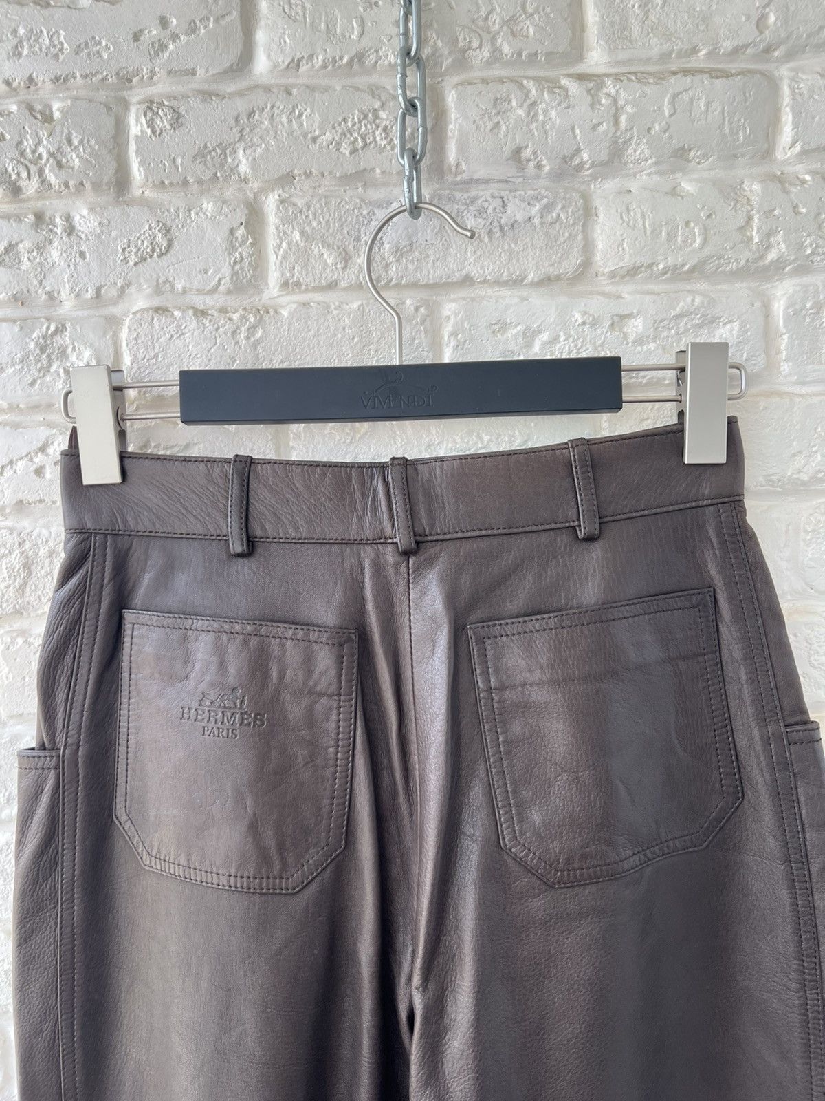 Hermes Hermes Paris Brown Leather Logo Pants Size 27" / US 4 / IT 40 - 4 Thumbnail