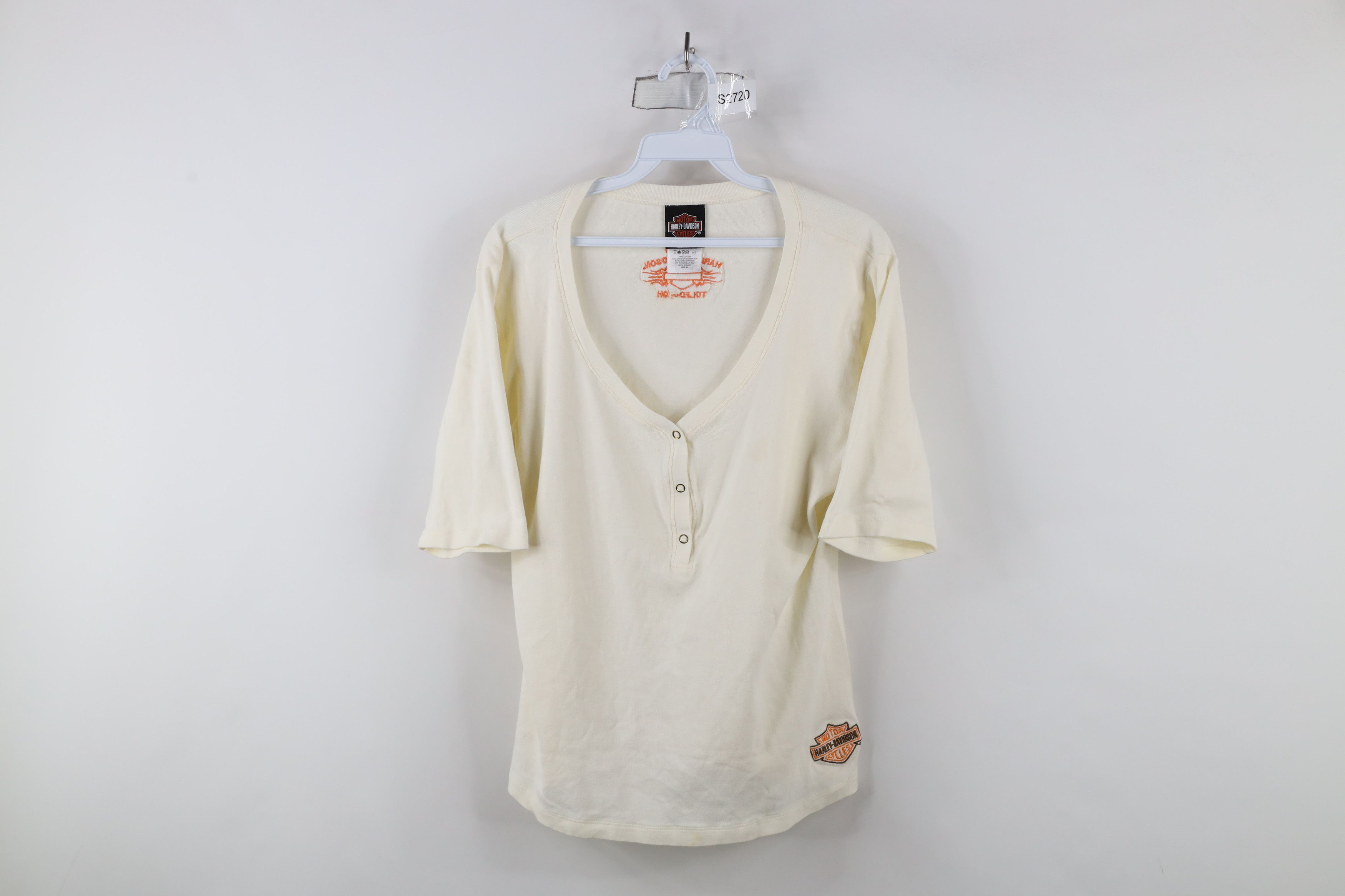 Harley Davidson × Vintage Vintage Y2K Harley Davidson Ribbed Knit Henley T-Shirt Cream Size XXL / US 16-18 / IT 52-54 - 1 Thumbnail
