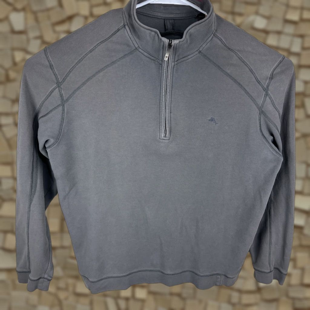 Tommy Bahama Tommy Bahama Sweater Mens XL Gray Solid 1/4 Zip Pullover Island Pima Cotton Knit Mock Neck Long Sleeve Embroidered Logo 90s Classic Outdoor Size US XL / EU 56 / 4 - 1 Thumbnail
