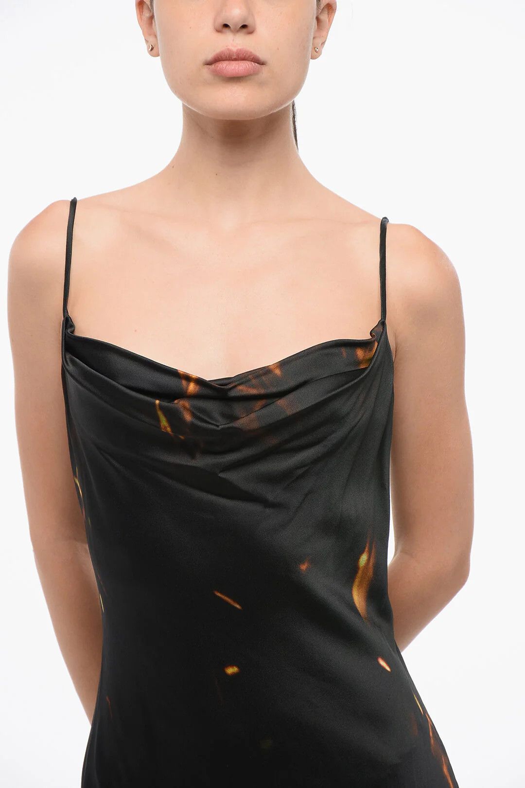 Balmain og1mm0326 Long Satin Dress in Black/Orange Size XS / US 0-2 / IT 36-38 - 4 Thumbnail