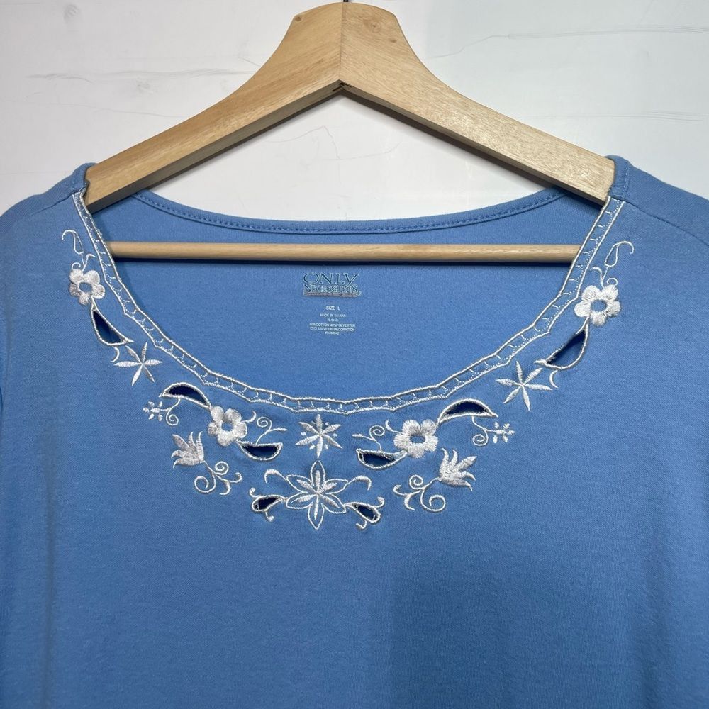 Other Only Necessities Blue Embroidered Eyelet Tunic Shirt Large Size L / US 10 / IT 46 - 3 Thumbnail