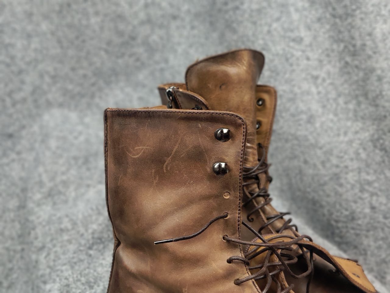 Lemargo Design Combat Leather Brown Lace Up Zip Womens Boots