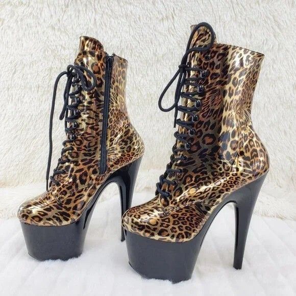 Other NEW Adore Gold Leopard 1020 Platform Heel Ankle Boots Pole D Size US 12 / IT 42 - 3 Thumbnail