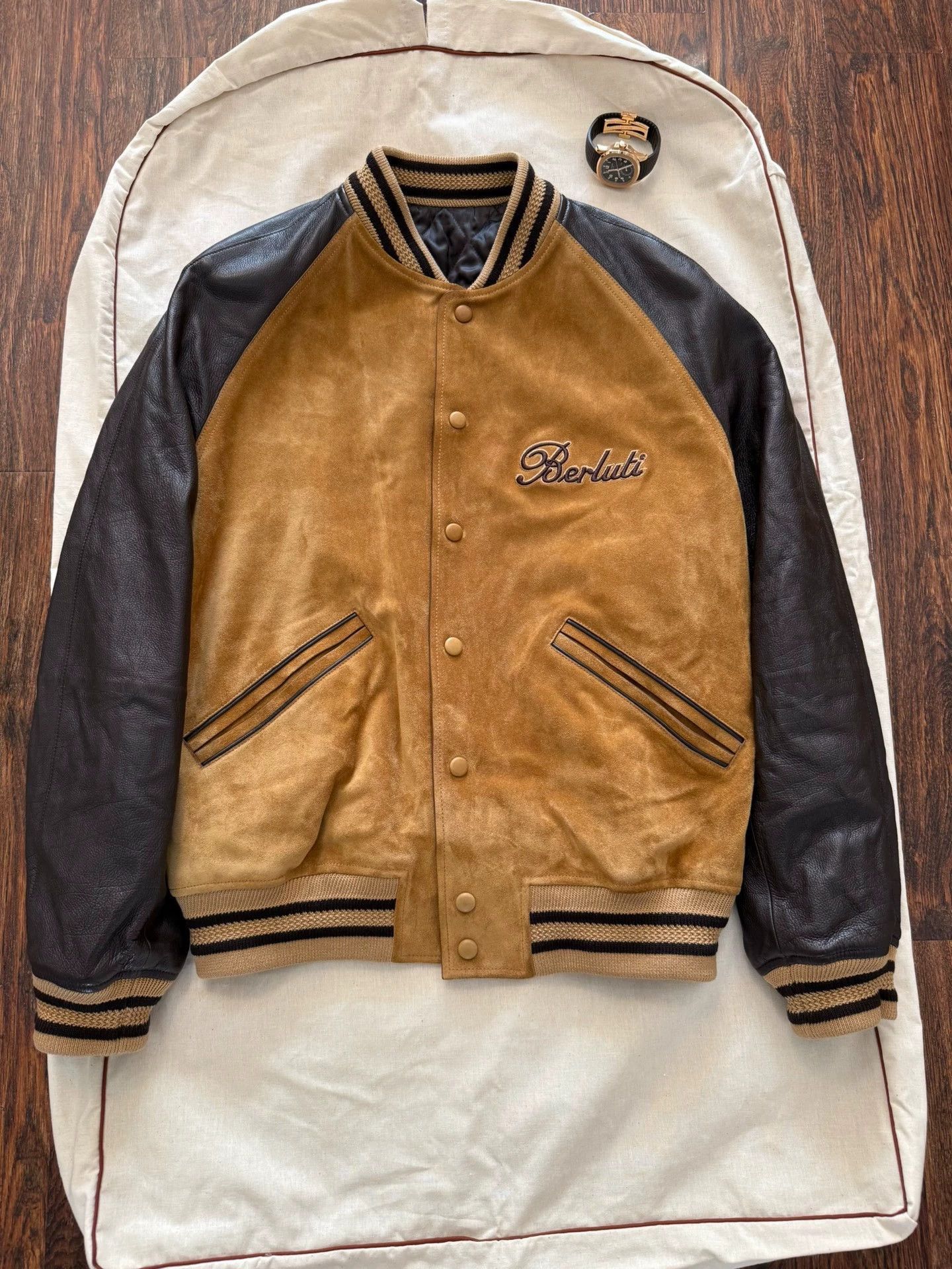 Berluti Varsity Style Leather & Suede Jacket Size US M / EU 48-50 / 2 - 1 Thumbnail