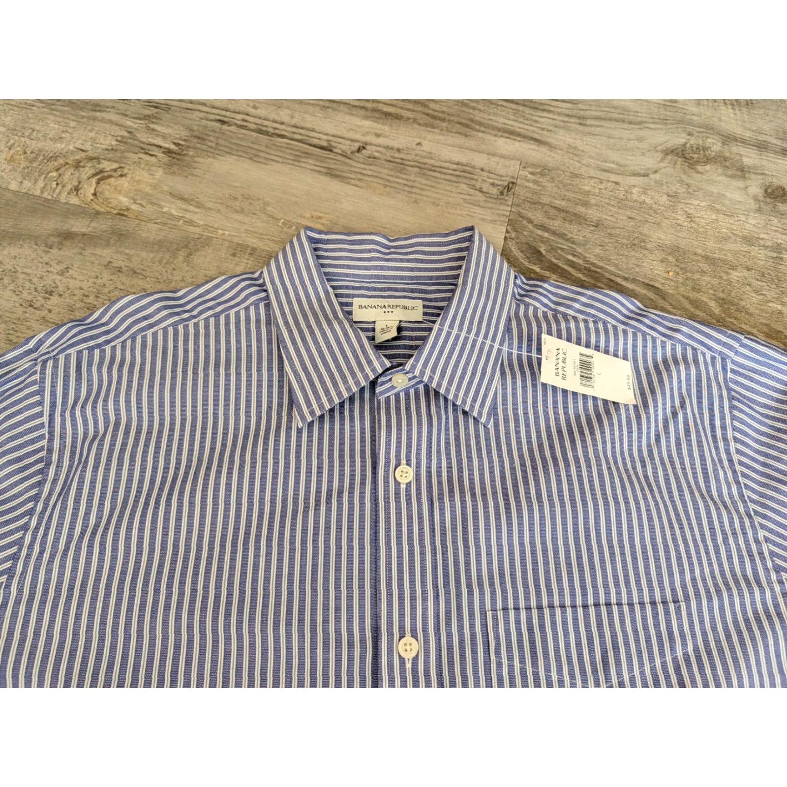 Banana Republic Banana Republic Button-Up Shirt Mens Large Blue Striped Long Sleeve Cotton NWT Size US L / EU 52-54 / 3 - 4 Thumbnail